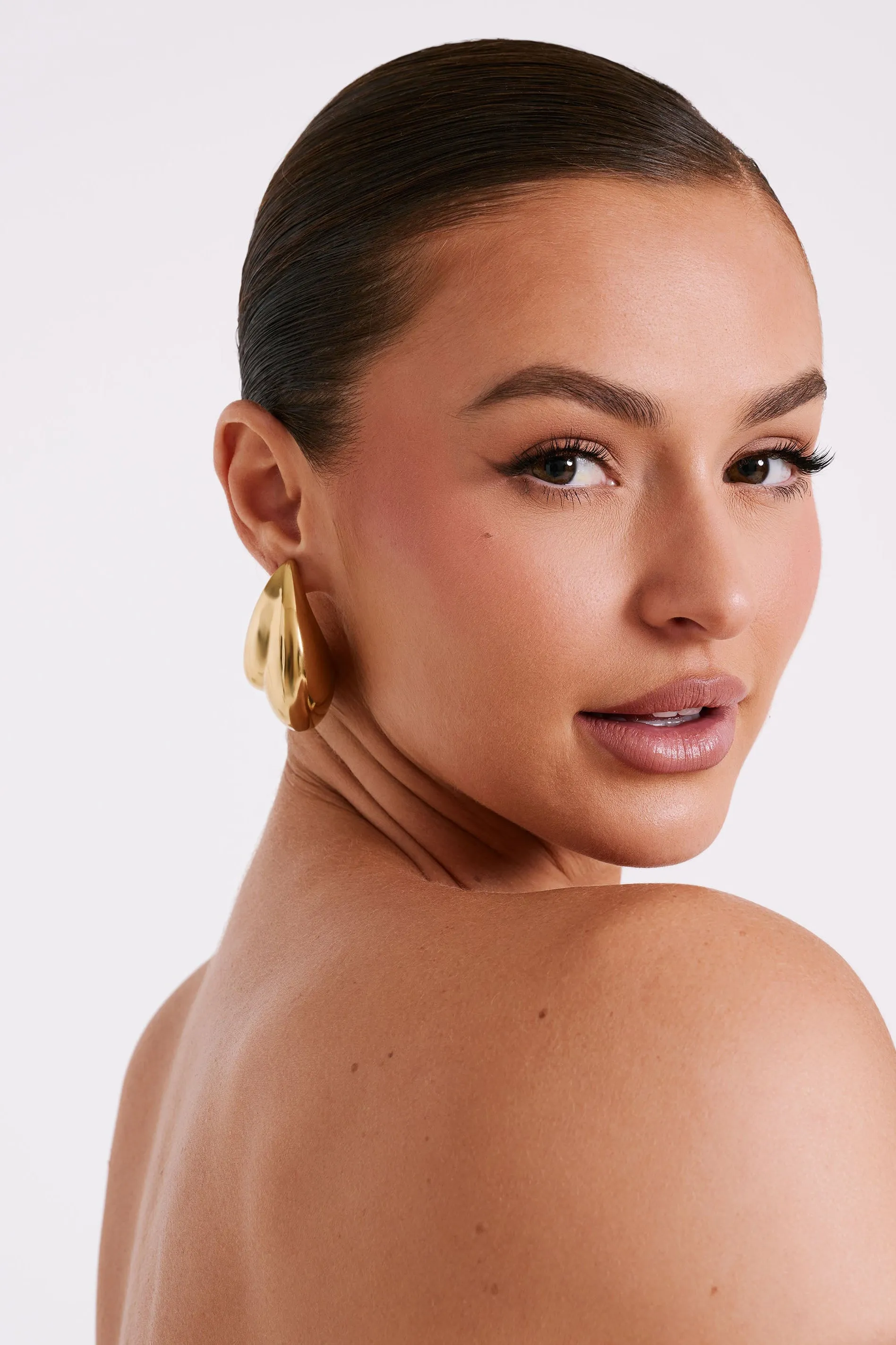 Zadie Oversized Double Teardrop Earrings - Gold sold by Meshki product image thumbnail 3