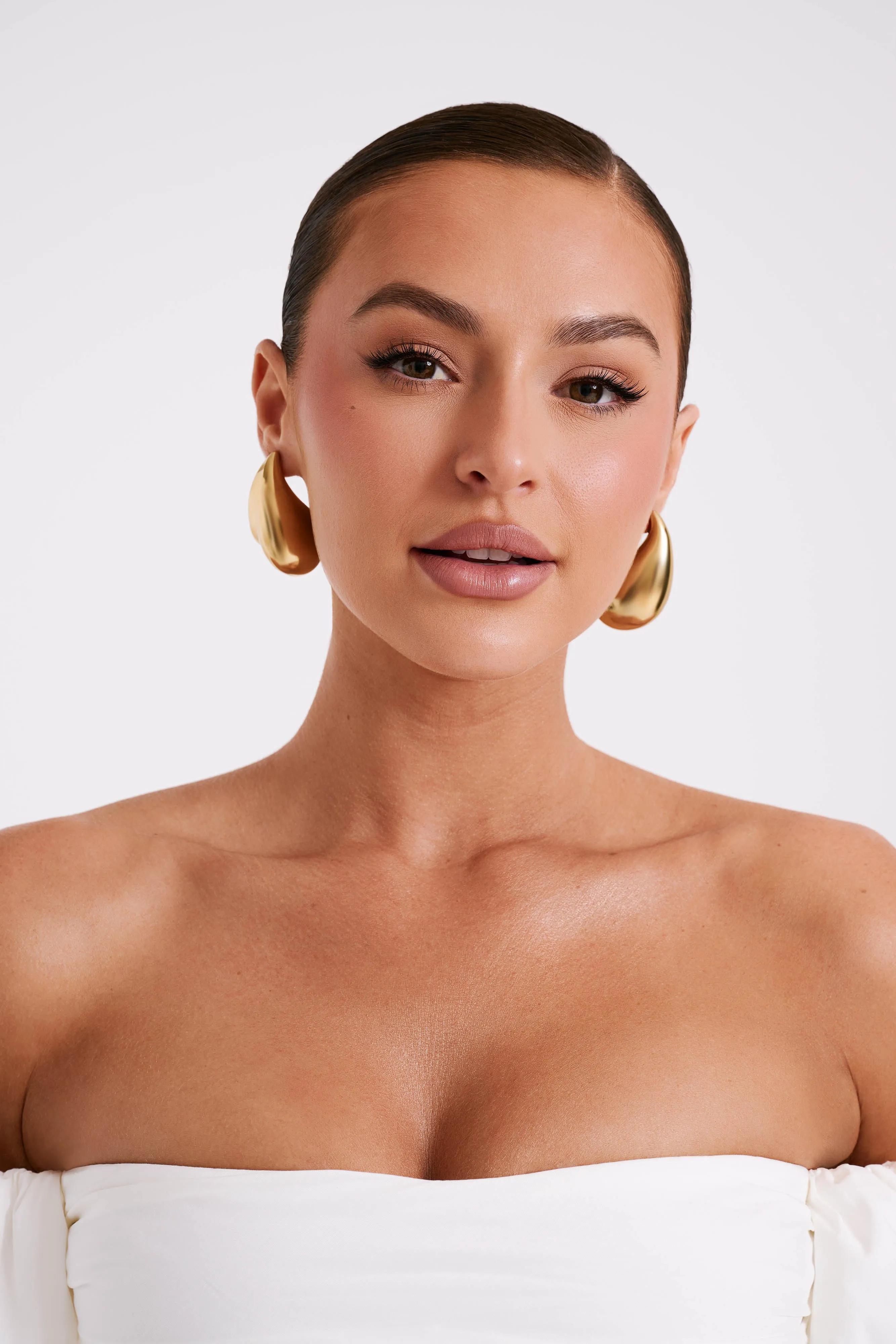 Zadie Oversized Double Teardrop Earrings - Gold sold by Meshki product image thumbnail 4