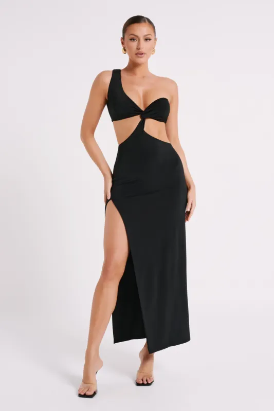 Solana One Shoulder Maxi Dress - Black sold by Meshki