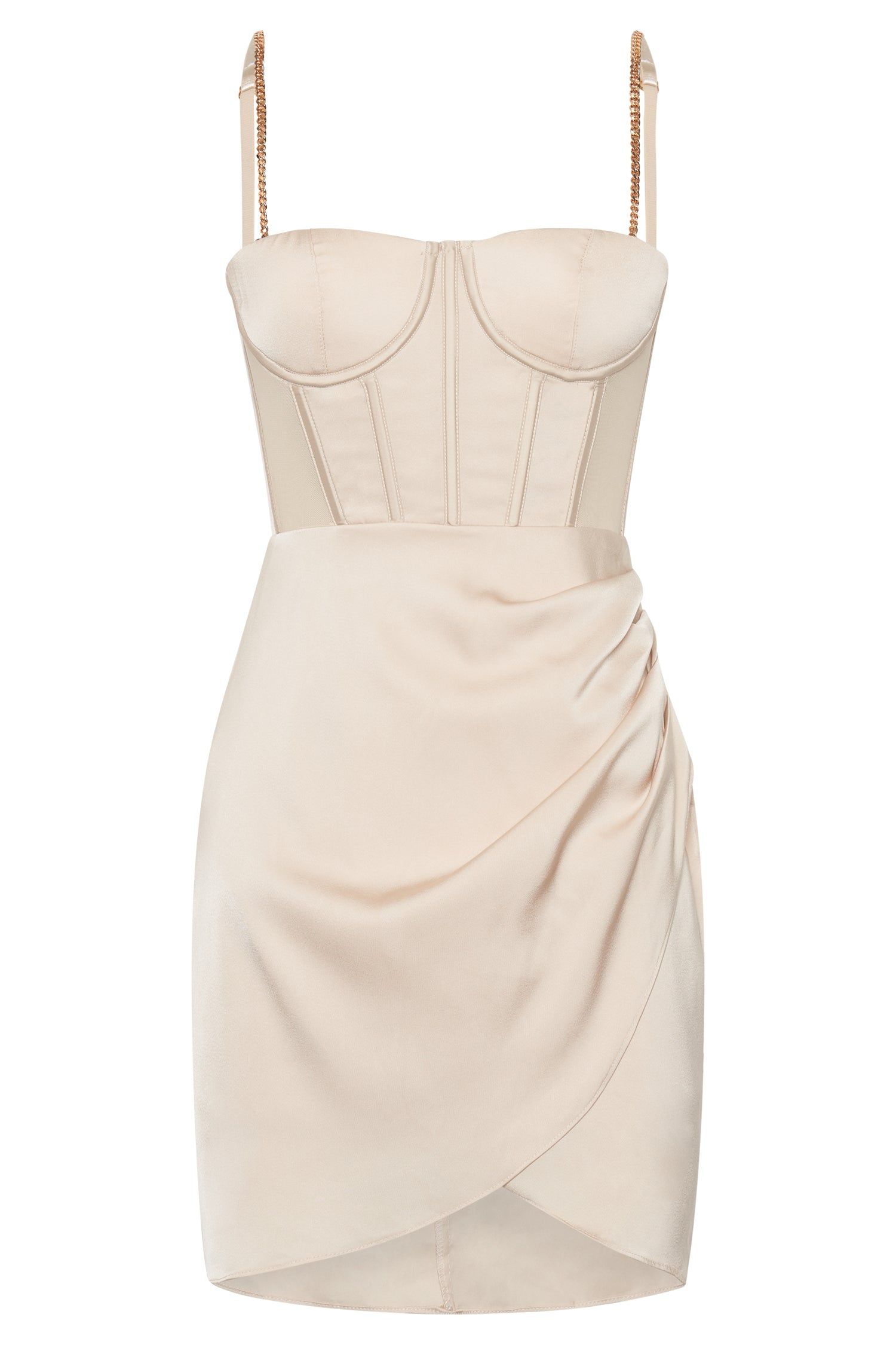 Britney Draped Corset Mini Dress - Champagne sold by Meshki product image thumbnail 7