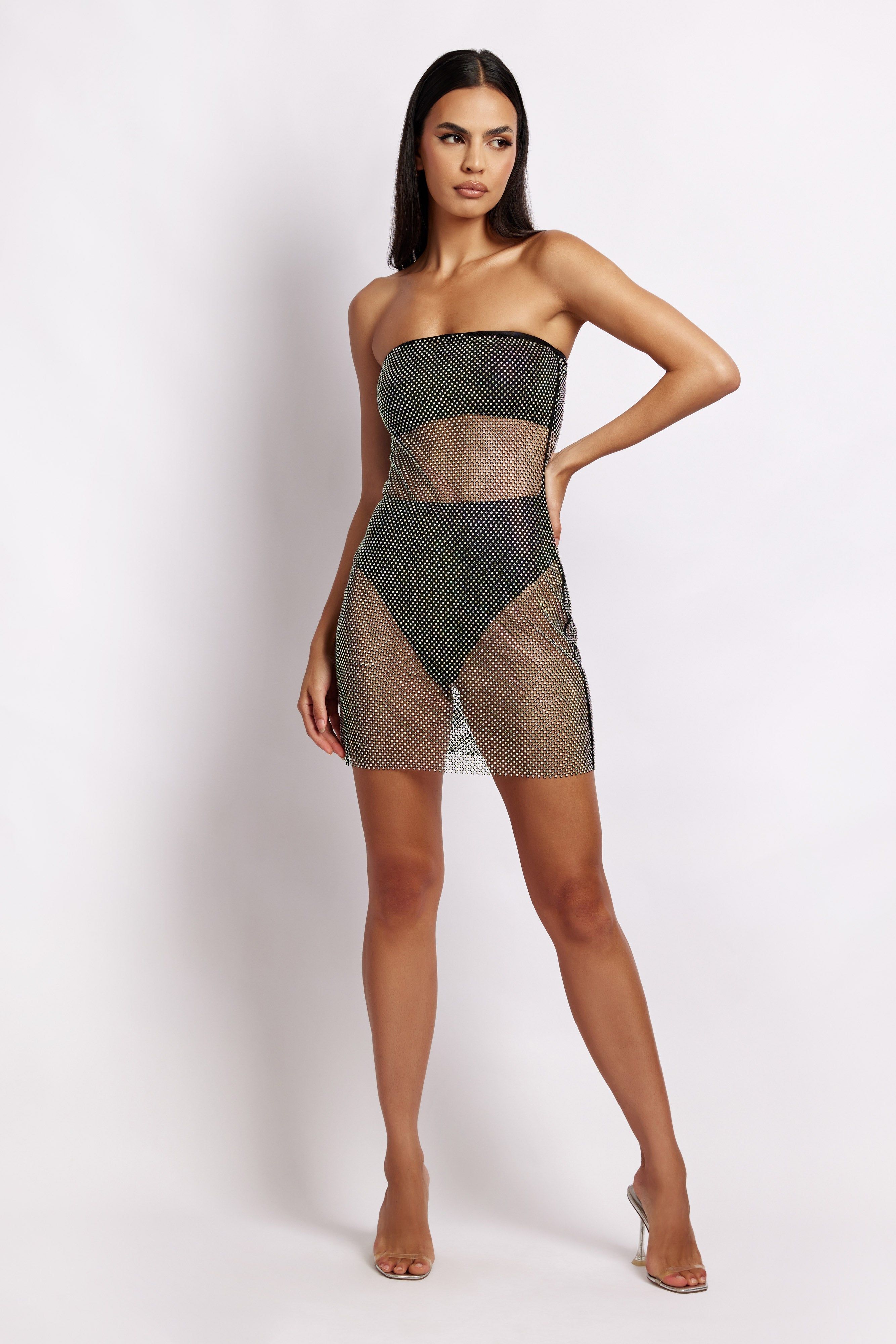 Charity Diamante Mesh Mini Dress - Black sold by Meshki product image thumbnail 7