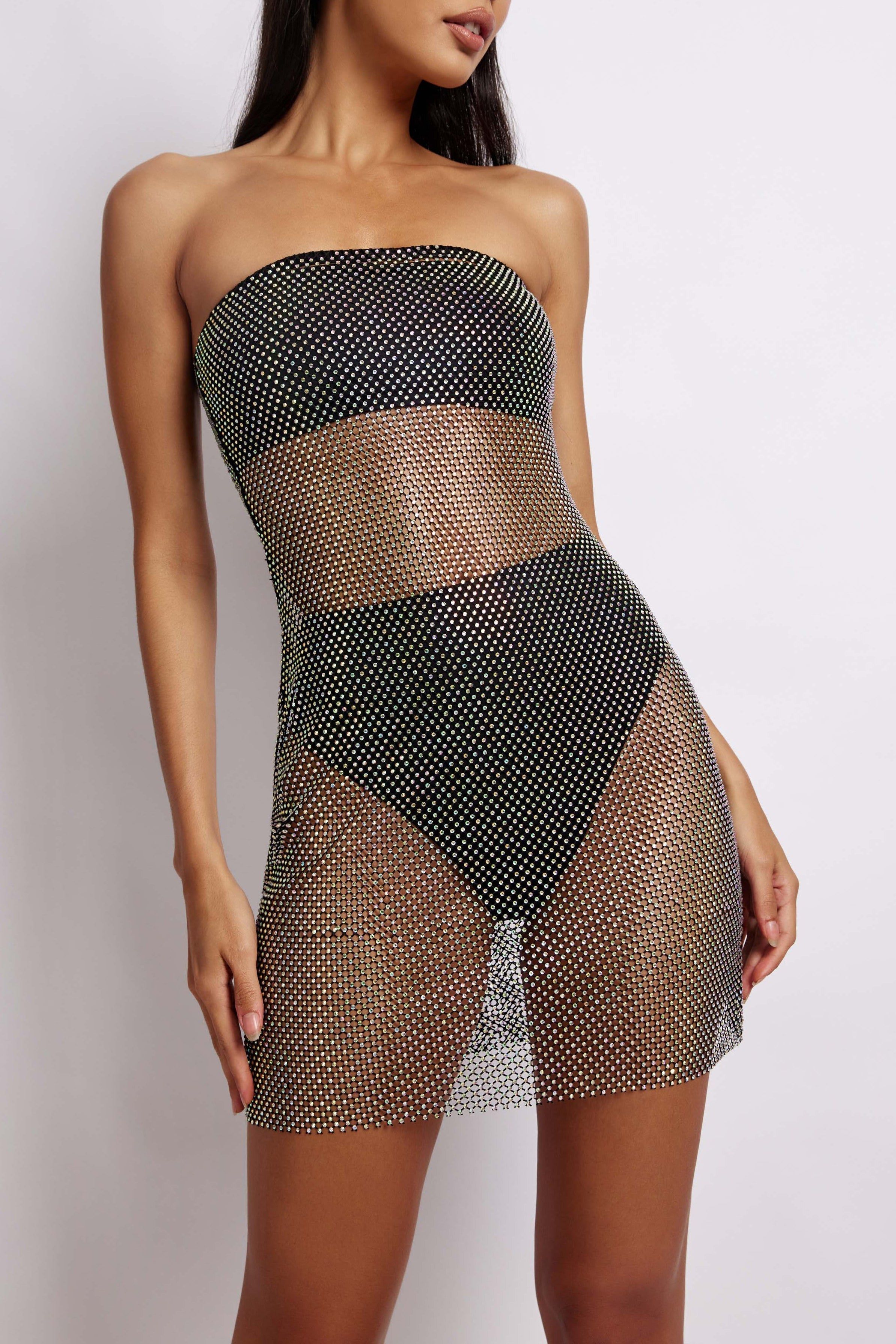 Charity Diamante Mesh Mini Dress - Black sold by Meshki product image thumbnail 2