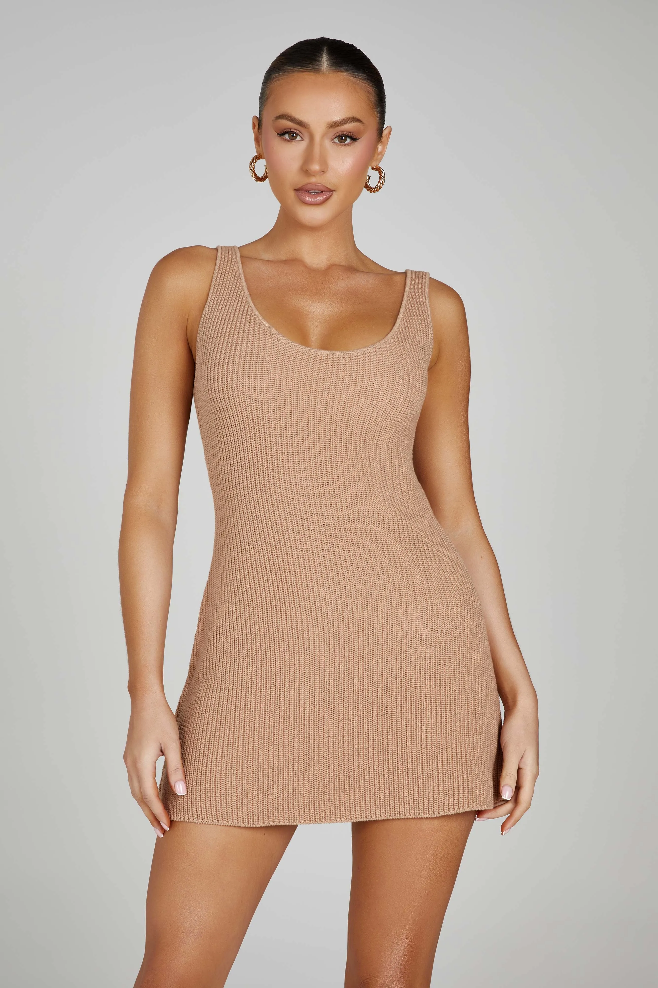 Pauline Open Back Knit Mini Dress - Taupe sold by Meshki product image thumbnail 2