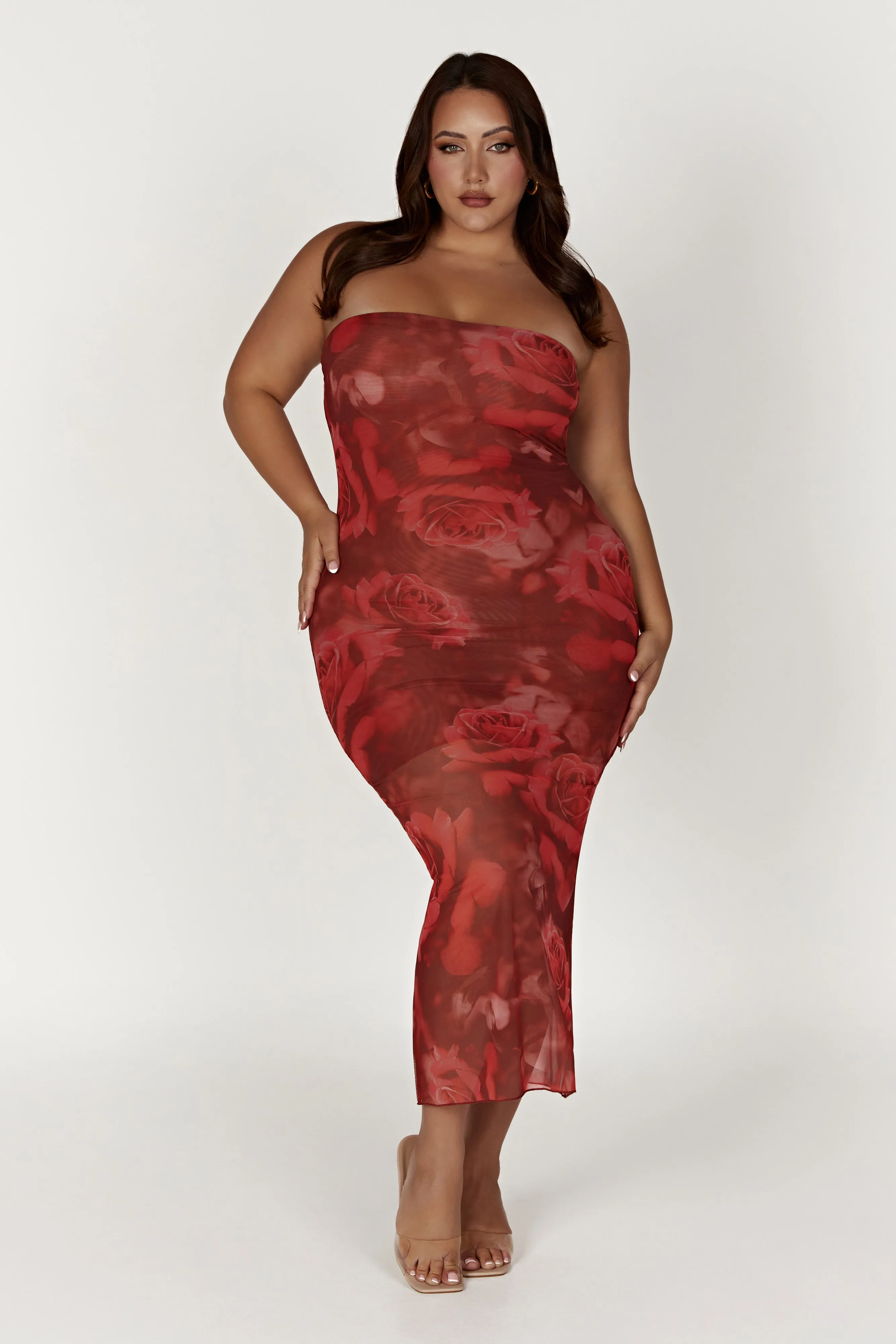 Aphrodite Strapless Mesh Dress - Oversized Rose Print sold by Meshki product image thumbnail 4