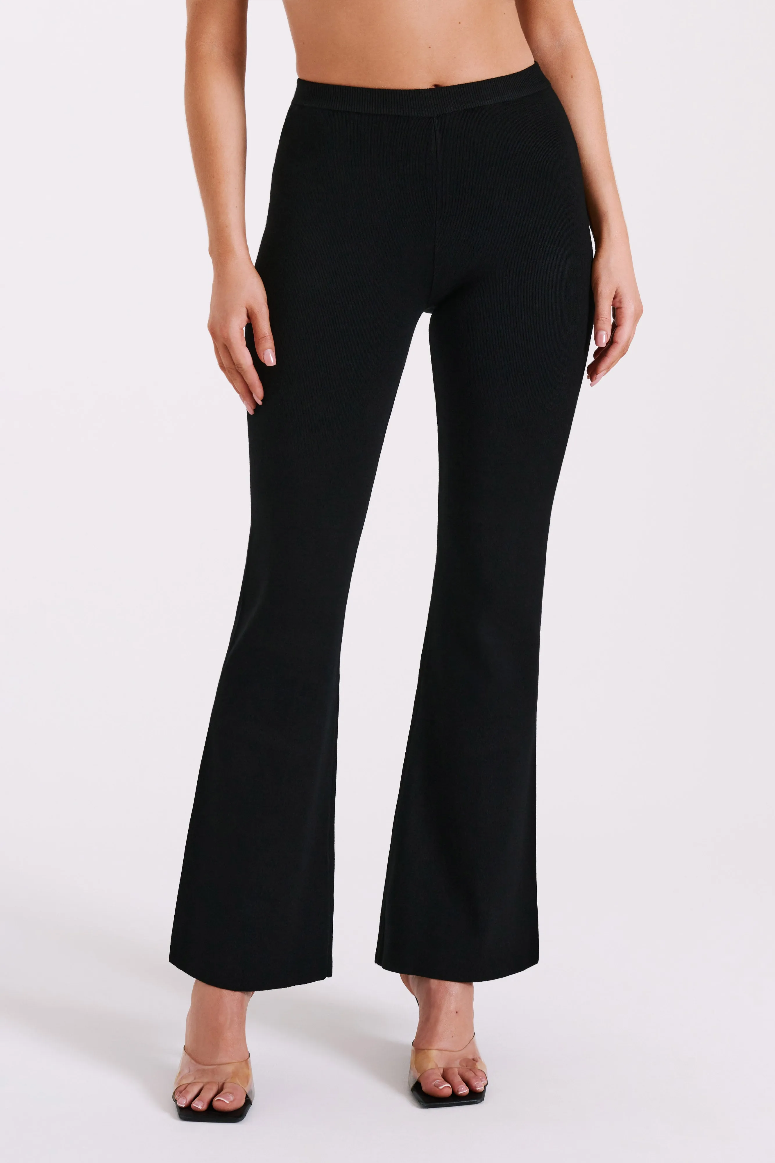 Rosetta Flare Knit Pants - Black sold by Meshki