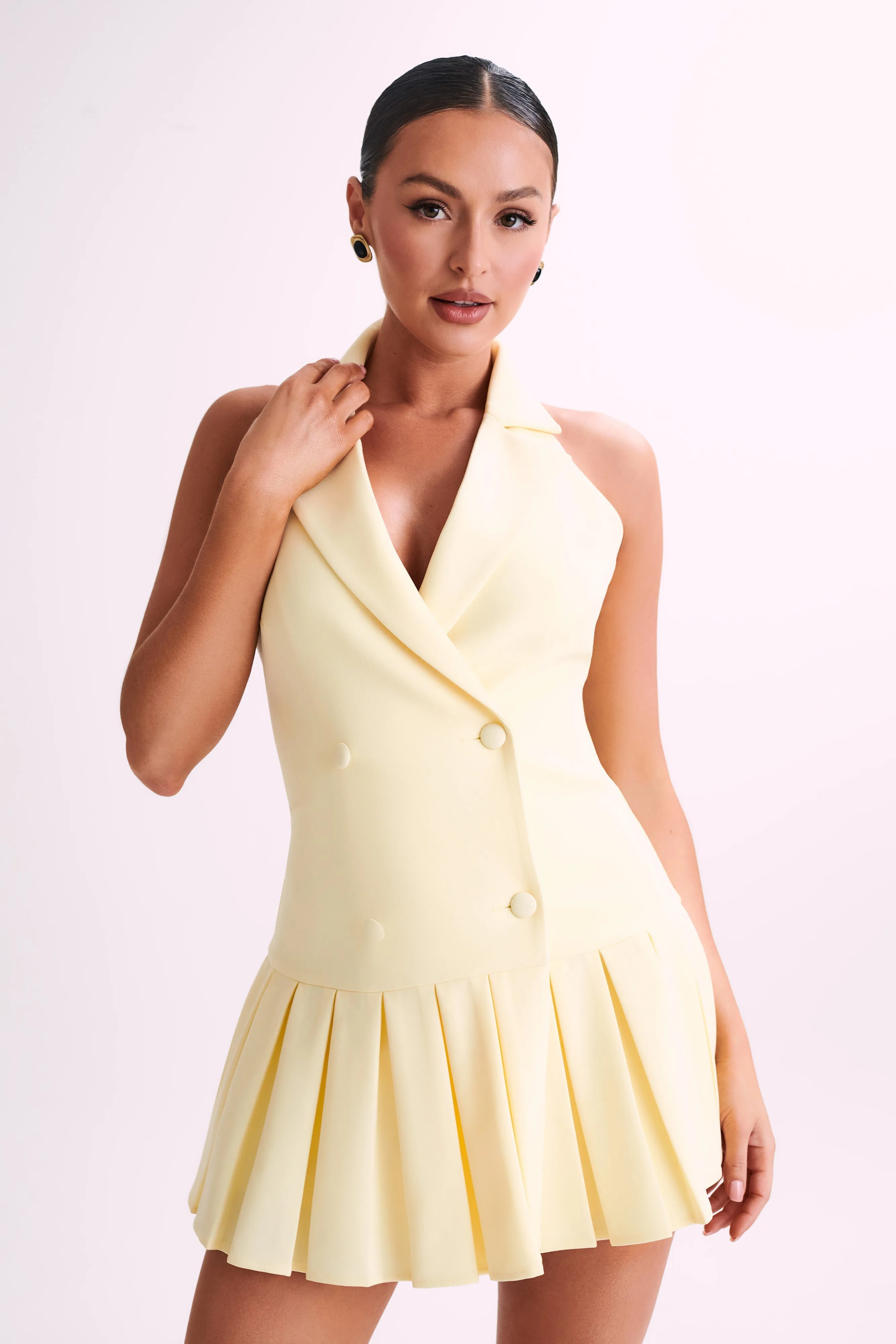 Antoinette Pleated Mini Dress - Lemon sold by Meshki product image thumbnail 4