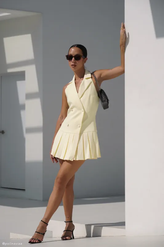 Antoinette Pleated Mini Dress - Lemon sold by Meshki