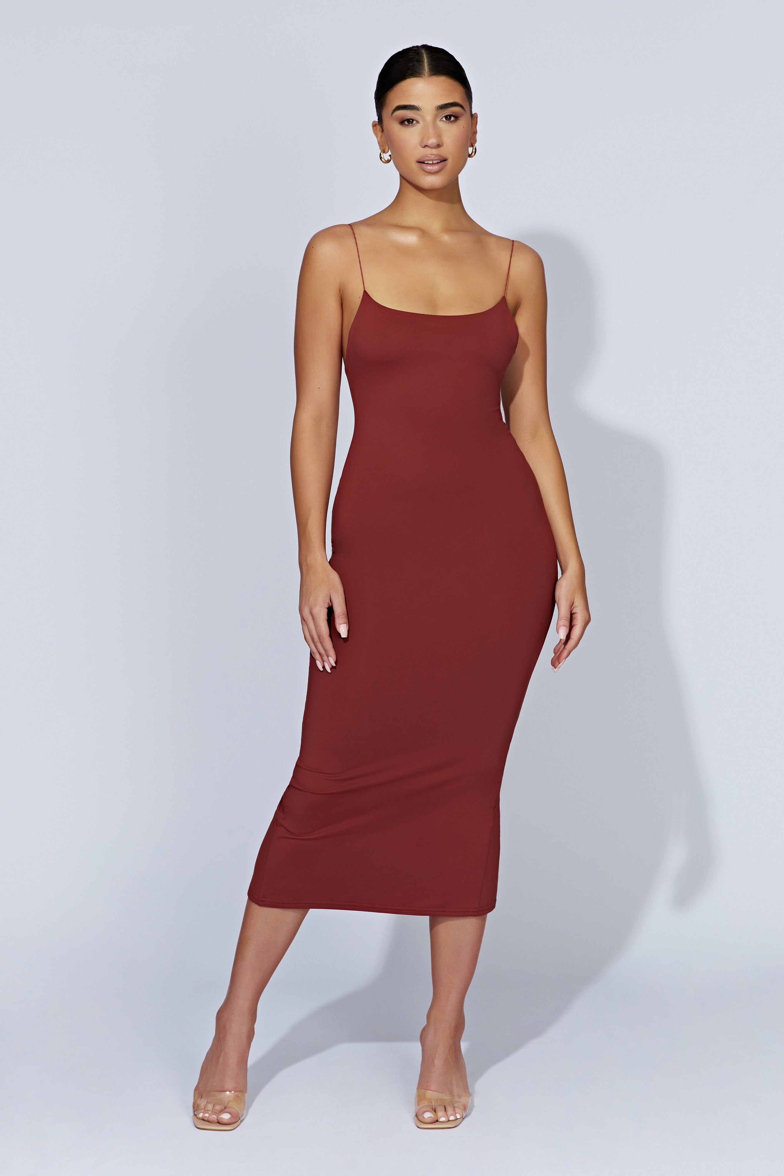 Lexia Scoop Low Neck Midi Dress - Cherry Chocolate sold by Meshki product image thumbnail 5