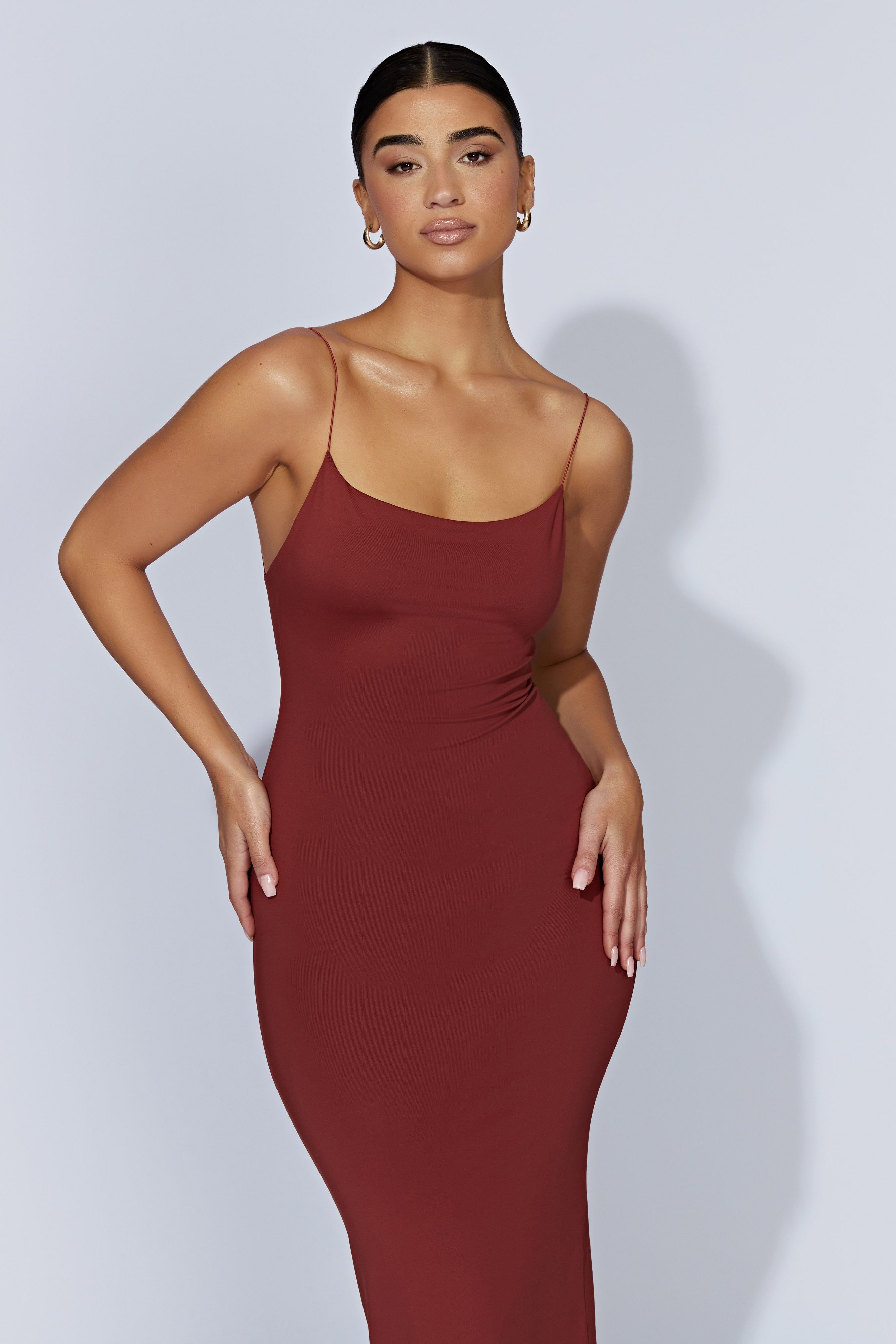 Lexia Scoop Low Neck Midi Dress - Cherry Chocolate sold by Meshki product image thumbnail 4