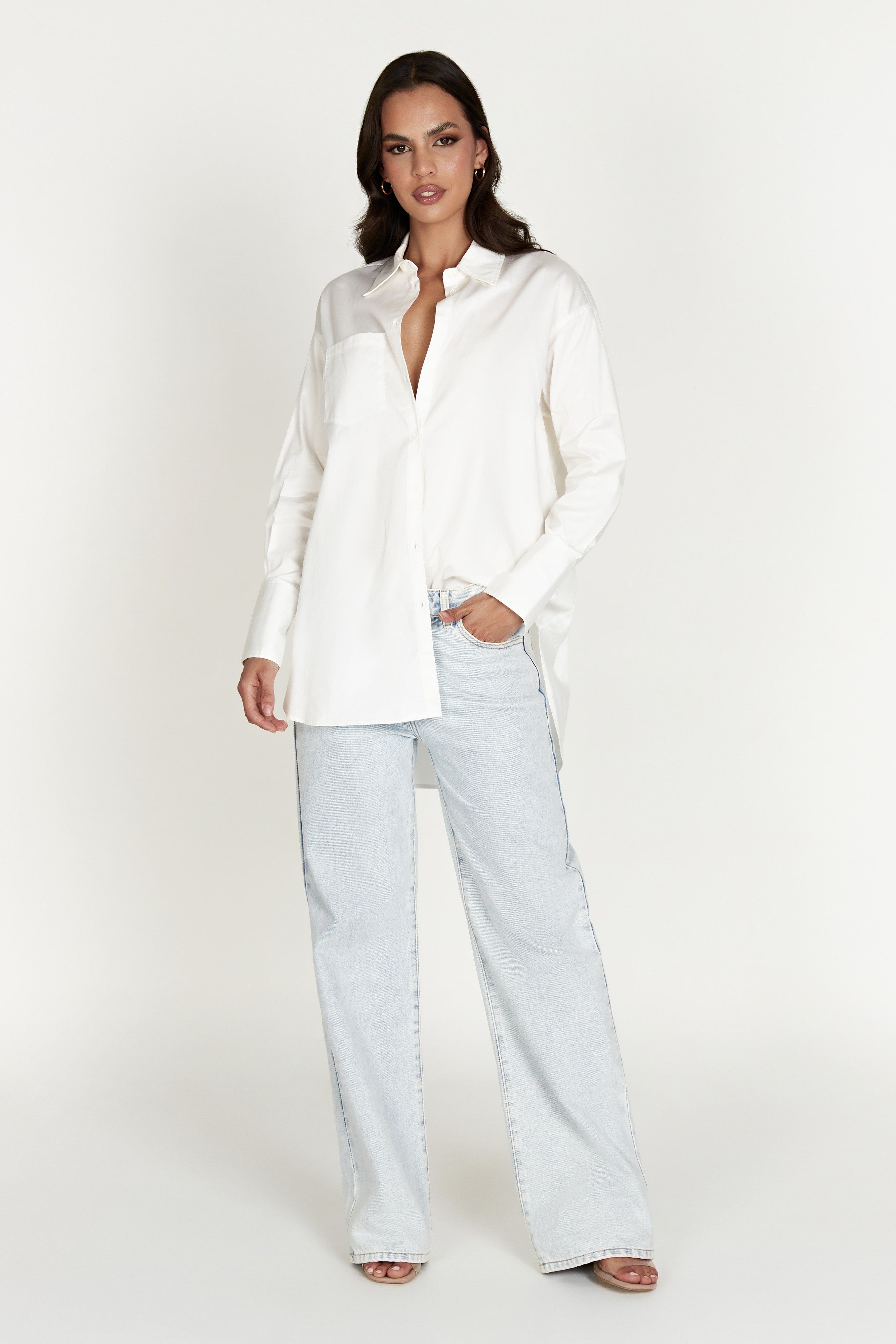 Alexandra Oversized Button Up Shirt - White sold by Meshki product image thumbnail 7