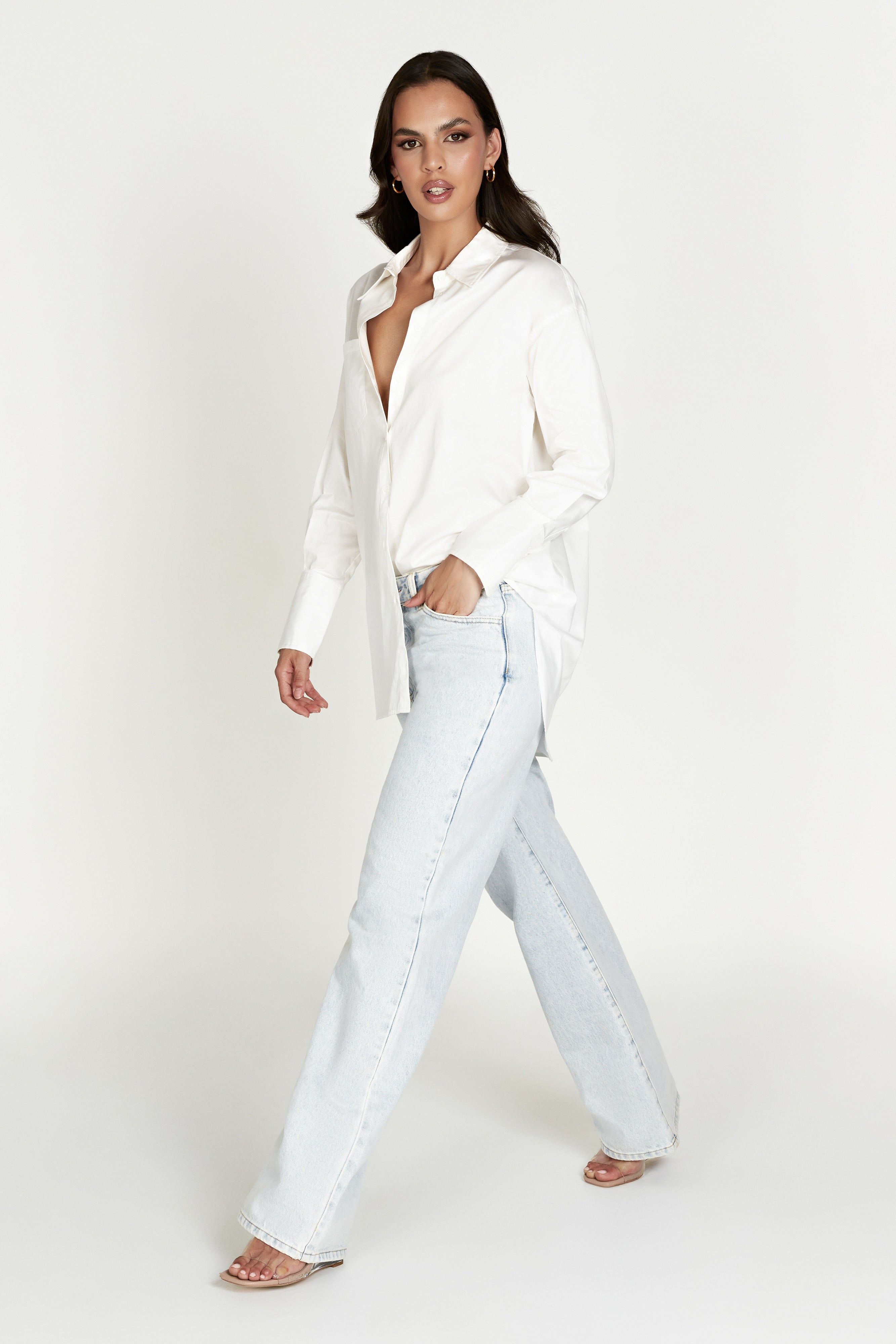 Alexandra Oversized Button Up Shirt - White sold by Meshki product image thumbnail 5