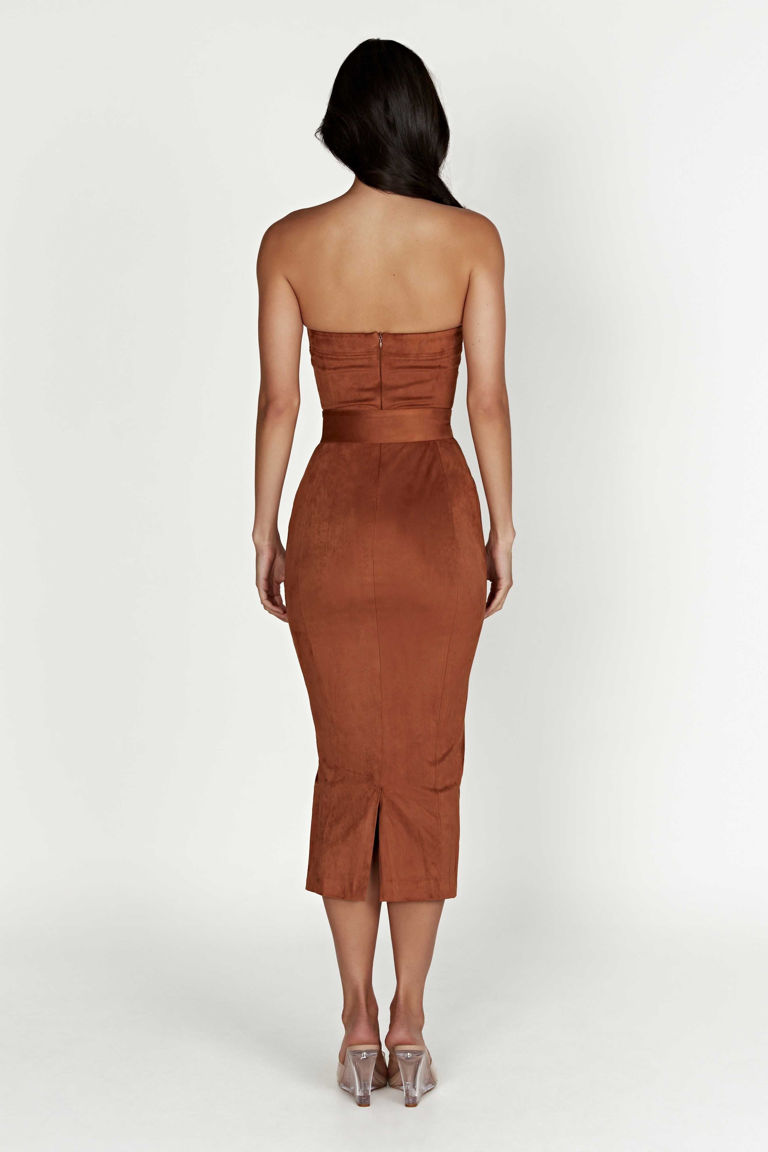 Bella Suede Belted Midi Dress - Tan sold by Meshki product image thumbnail 2