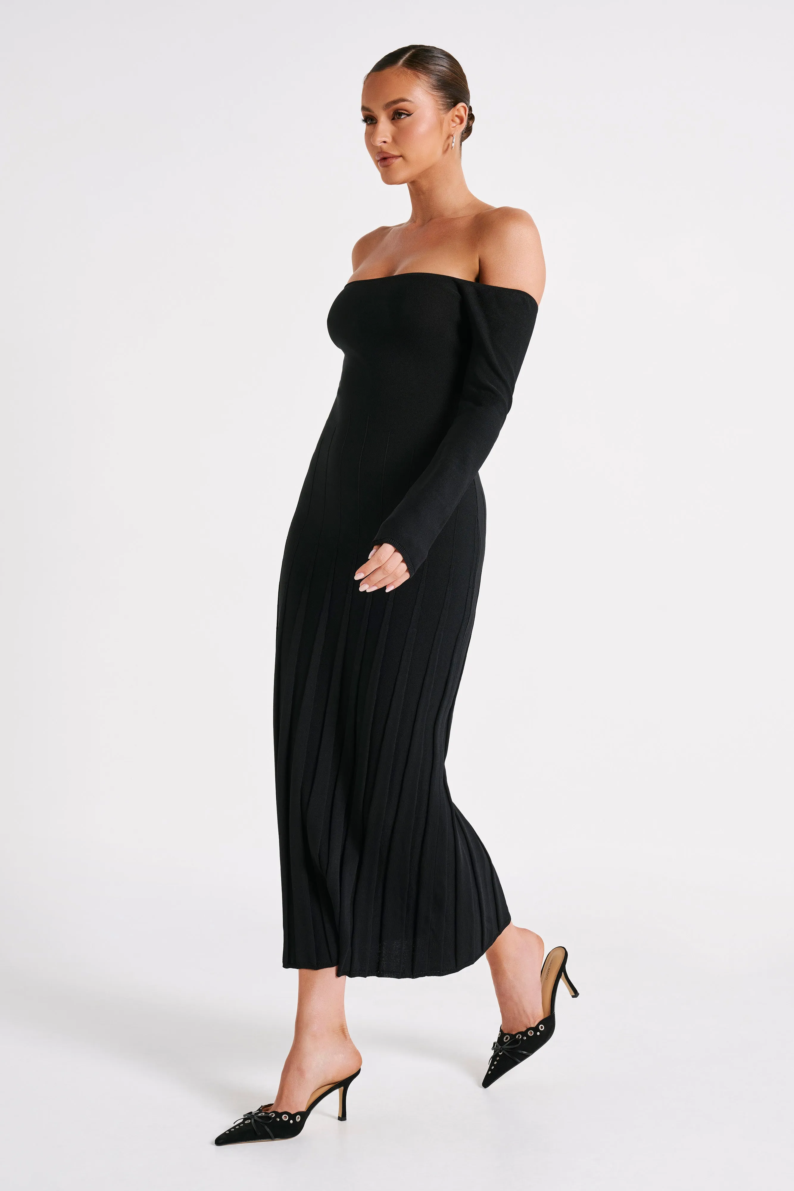 Emmeline Long Sleeve Rib Knit Midi Dress - Black sold by Meshki product image thumbnail 5