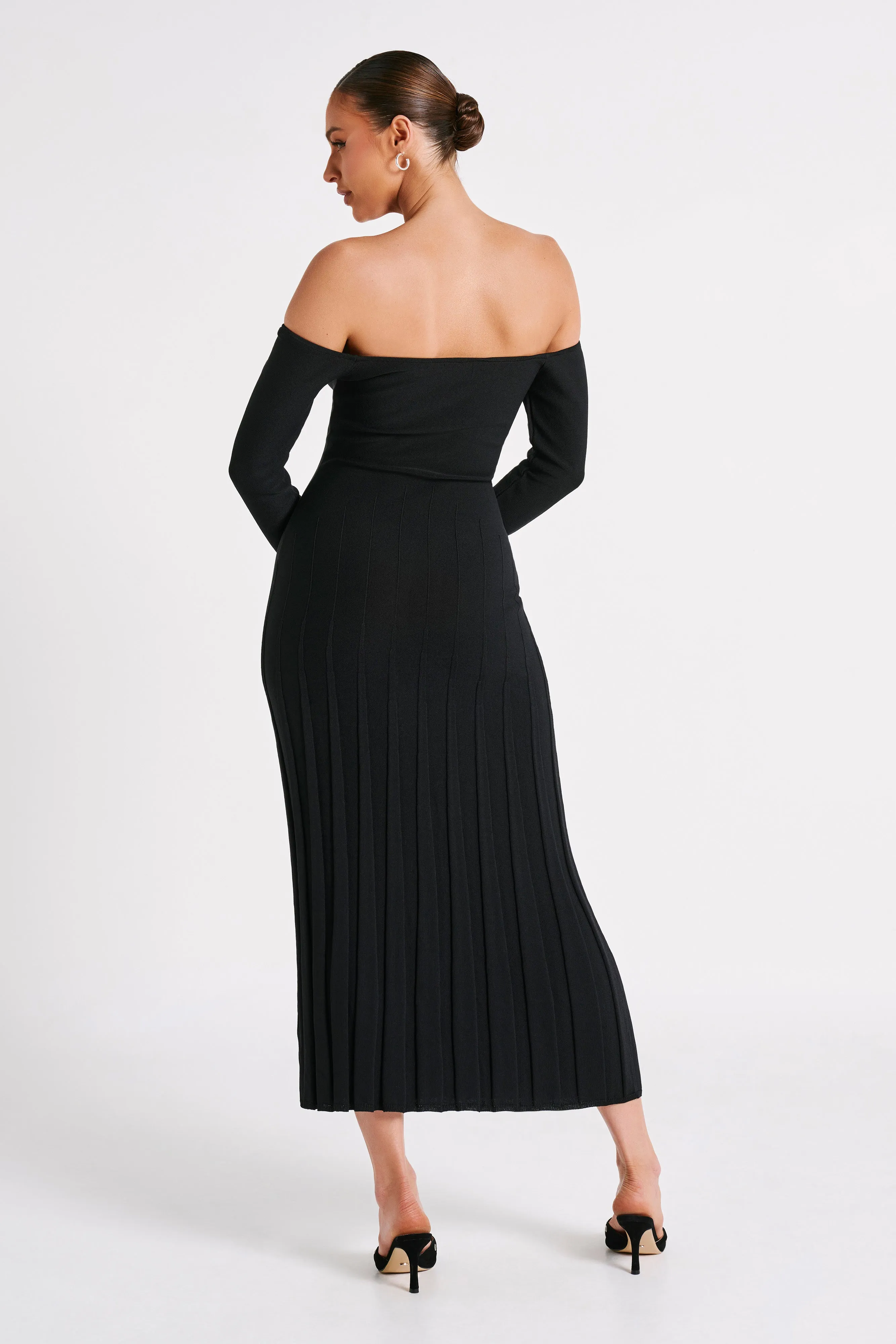 Emmeline Long Sleeve Rib Knit Midi Dress - Black sold by Meshki product image thumbnail 2