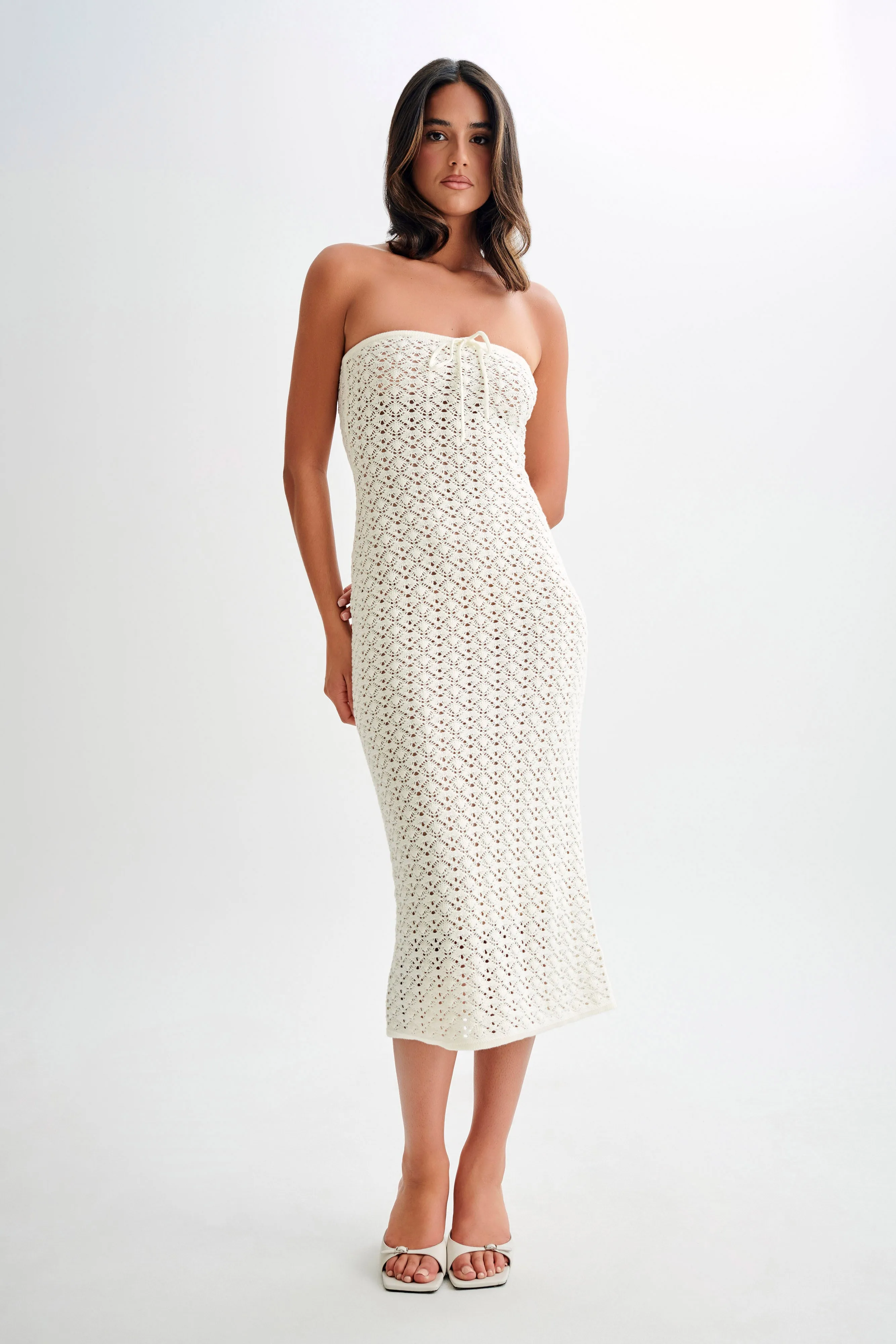 Delia Strapless Knit Midi Dress - Ivory sold by Meshki product image thumbnail 5