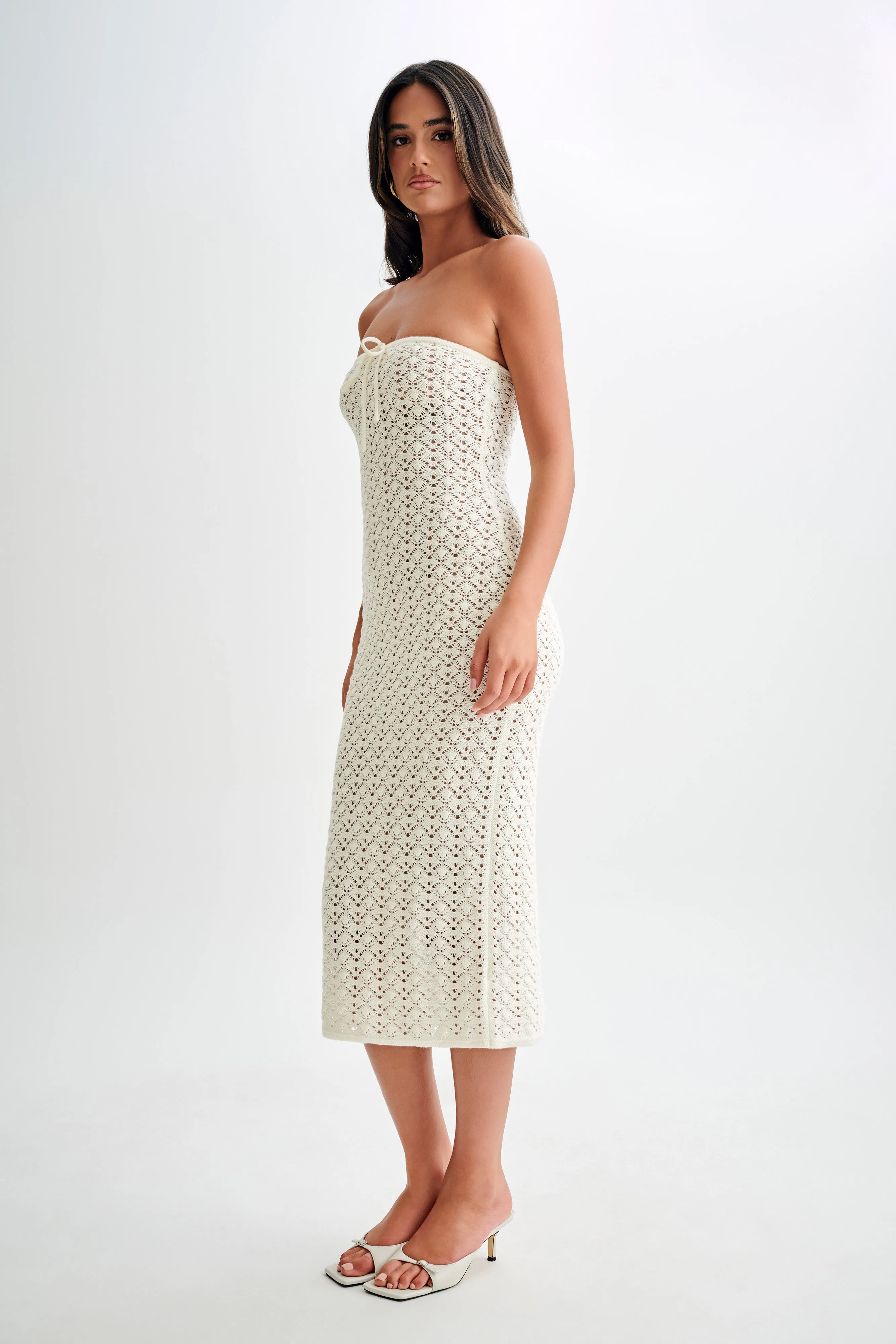 Delia Strapless Knit Midi Dress - Ivory sold by Meshki product image thumbnail 4