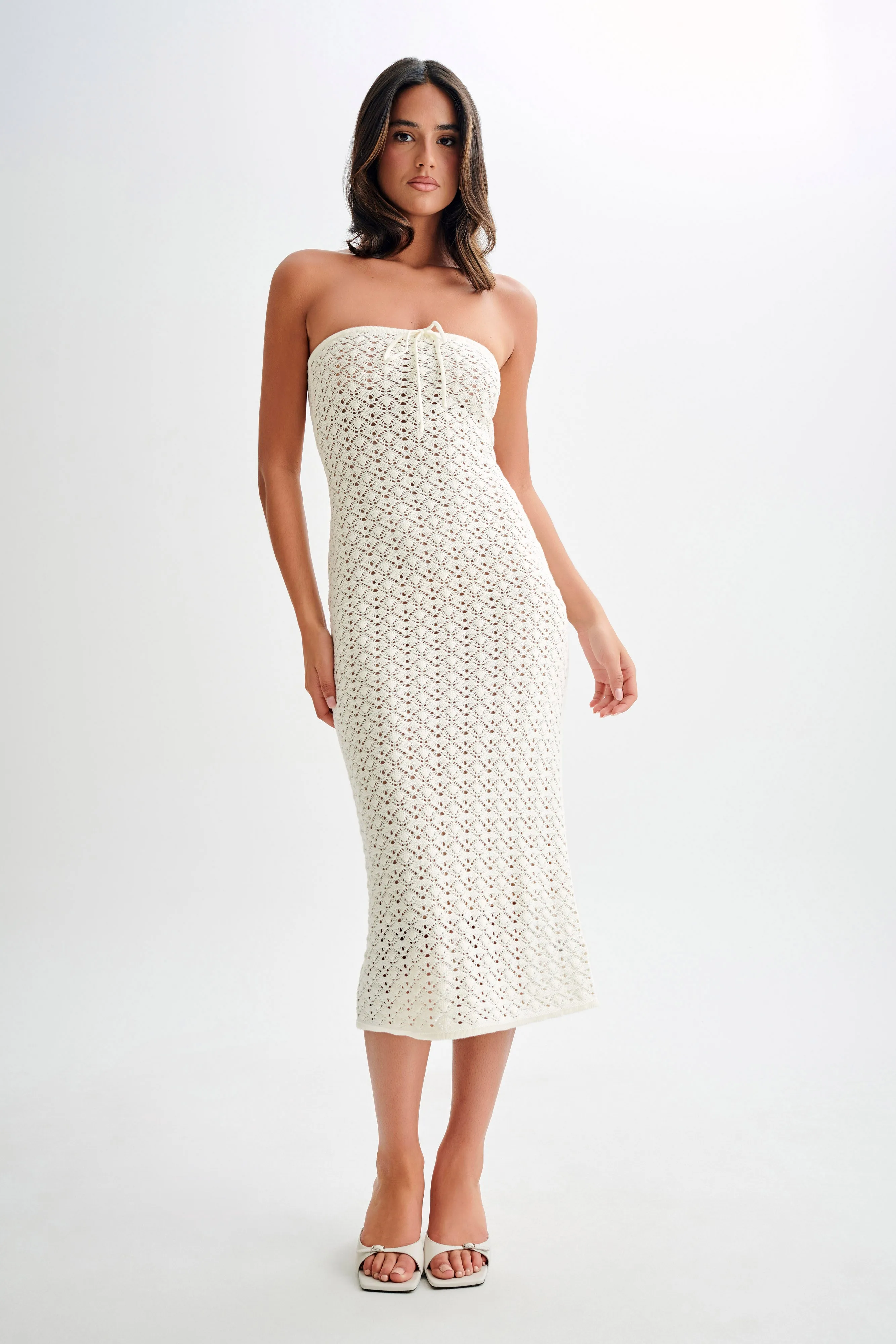 Delia Strapless Knit Midi Dress - Ivory sold by Meshki