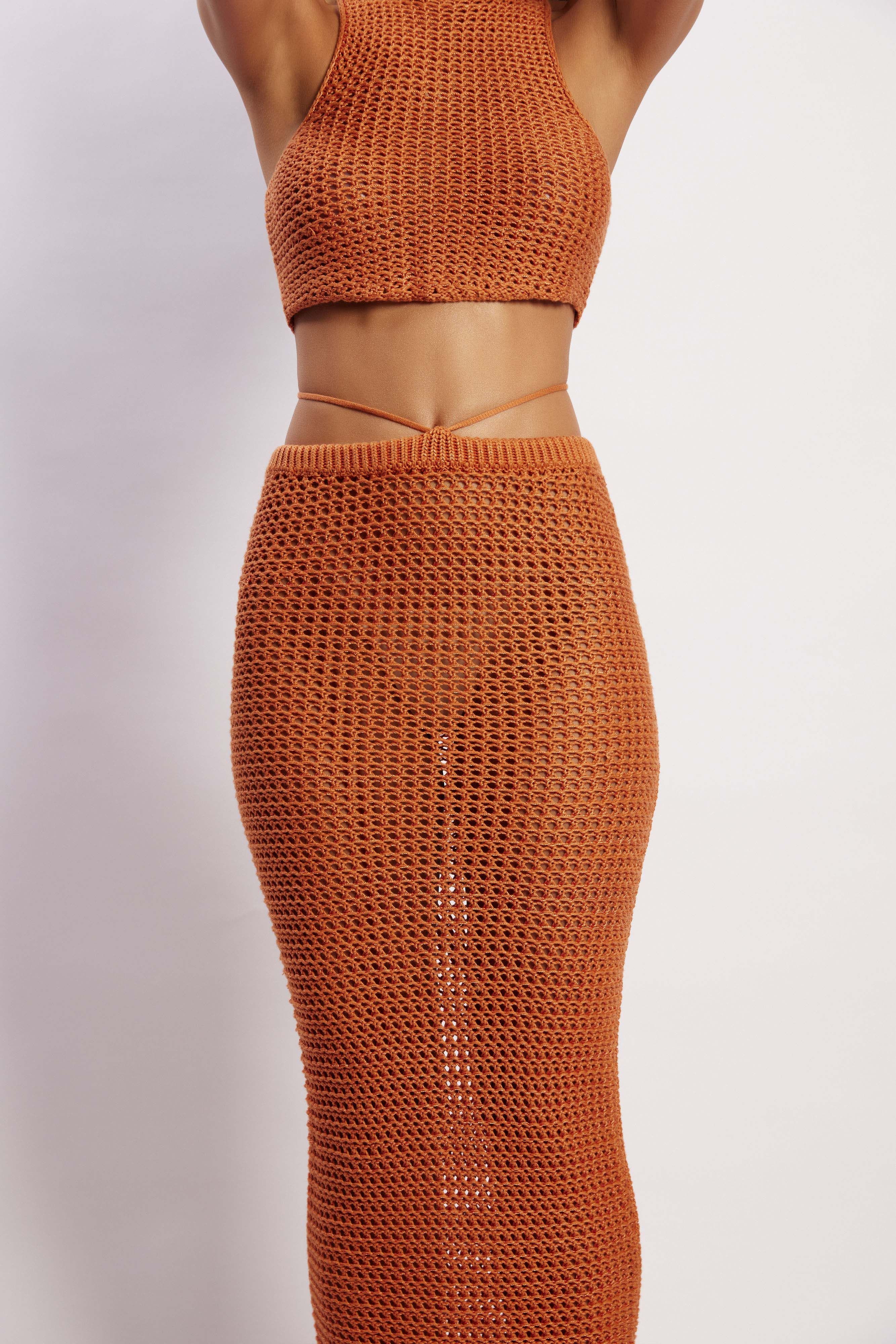 Raquel Crochet Maxi Skirt - Burnt Orange sold by Meshki product image thumbnail 3