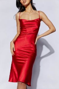 Tabitha Cowl Neck Midi Dress - Red sold by Meshki