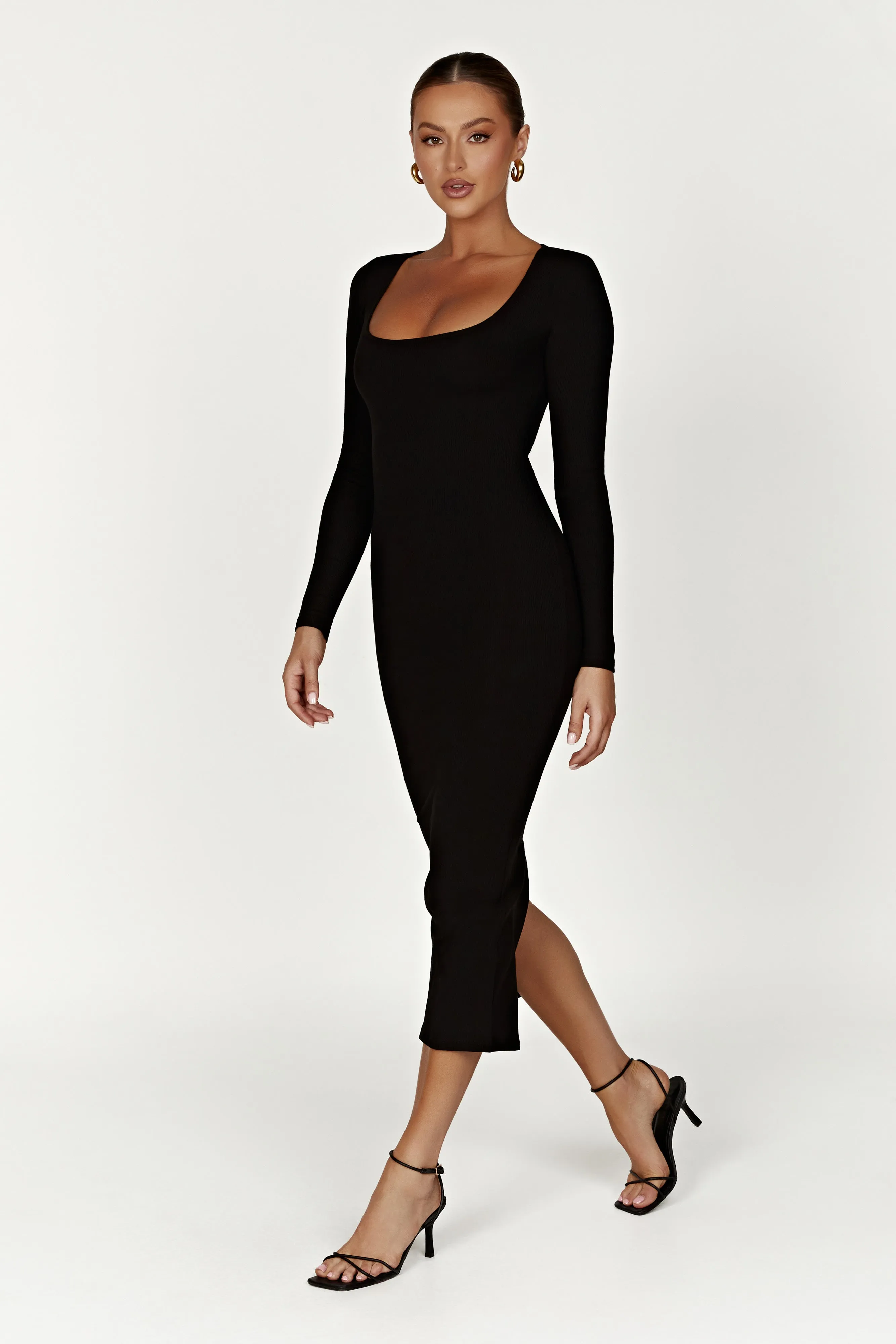 Sierra Scoop Neck Long Sleeve Midi Dress - Black sold by Meshki product image thumbnail 5