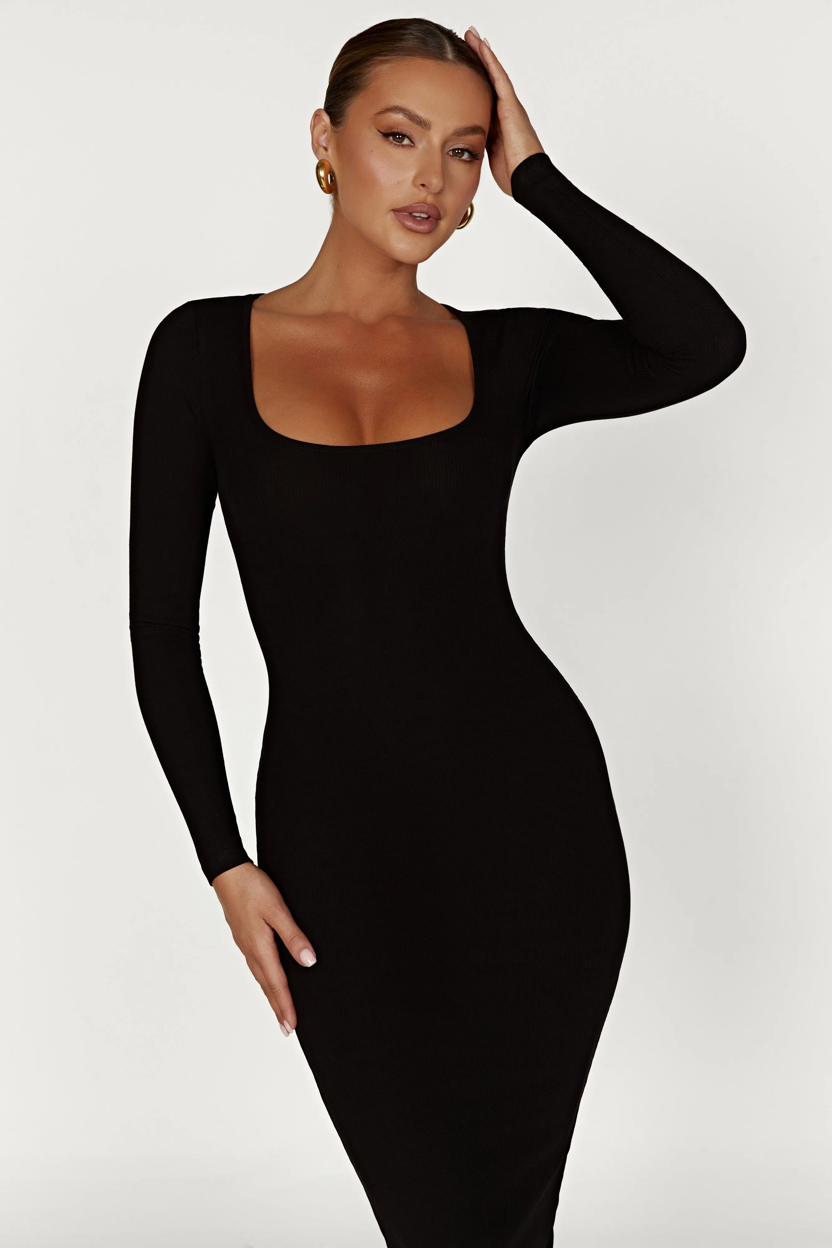 Sierra Scoop Neck Long Sleeve Midi Dress - Black sold by Meshki product image thumbnail 3