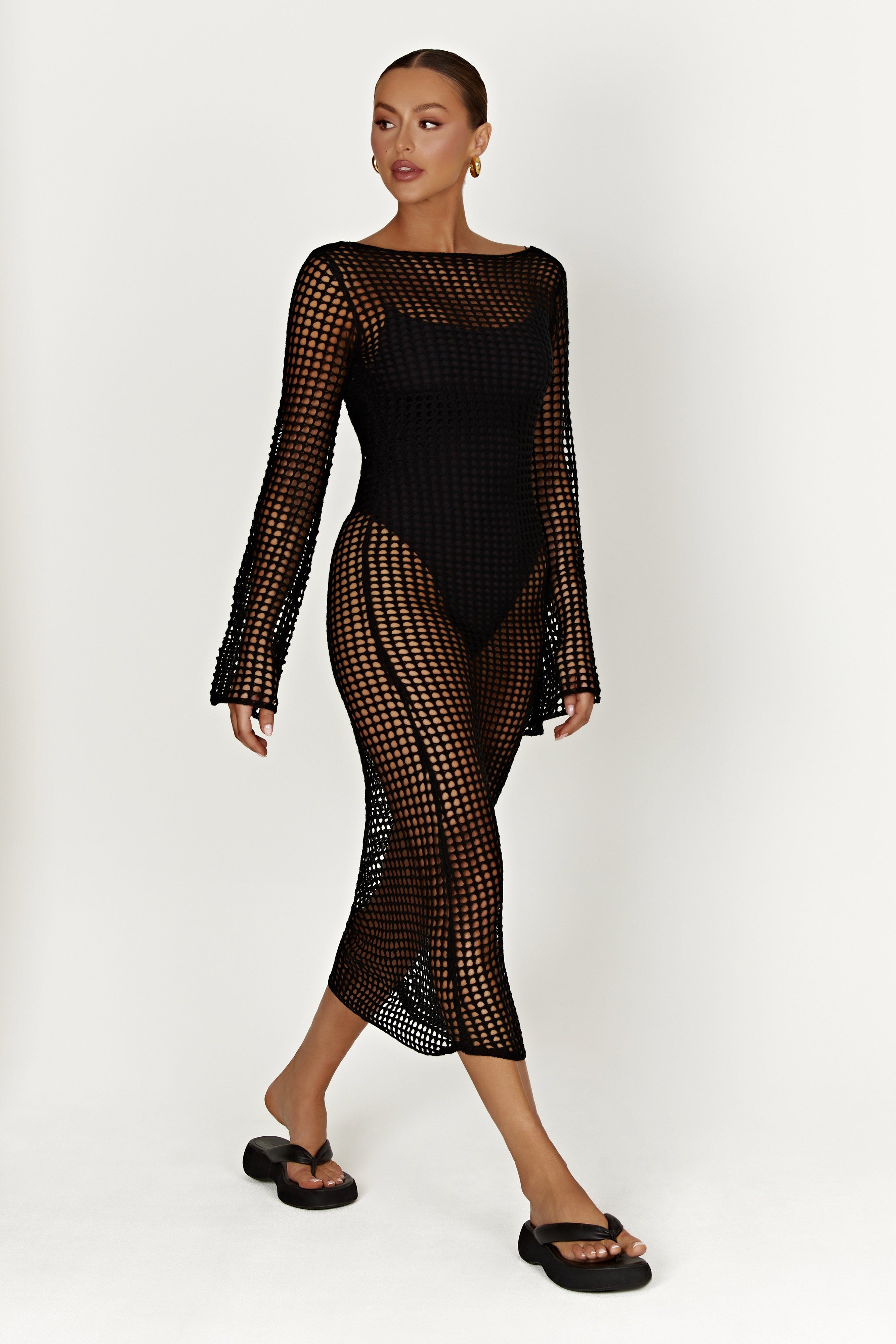 Murphy Long Sleeve Crochet Maxi Dress - Black sold by Meshki product image thumbnail 6