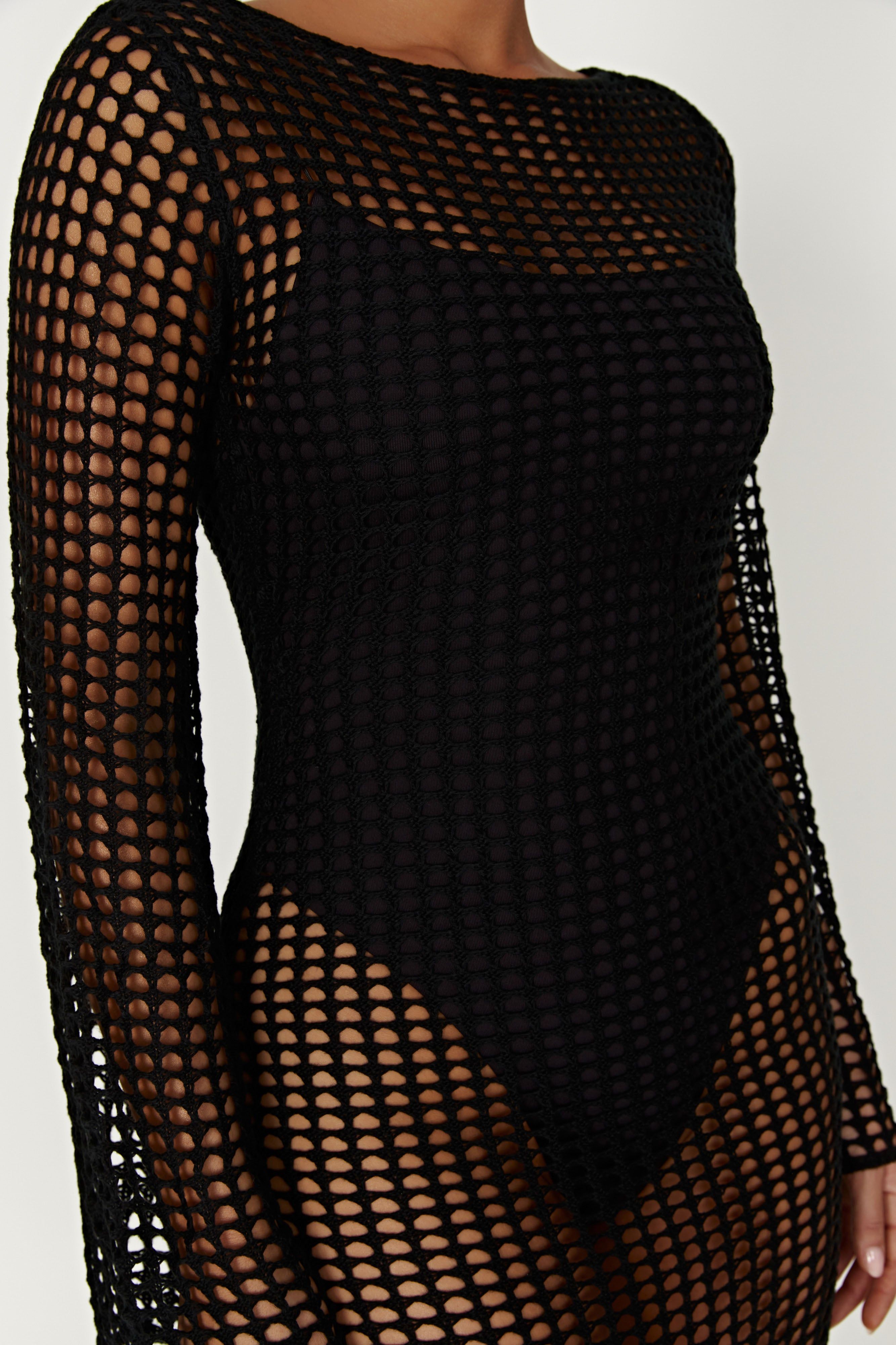 Murphy Long Sleeve Crochet Maxi Dress - Black sold by Meshki product image thumbnail 10