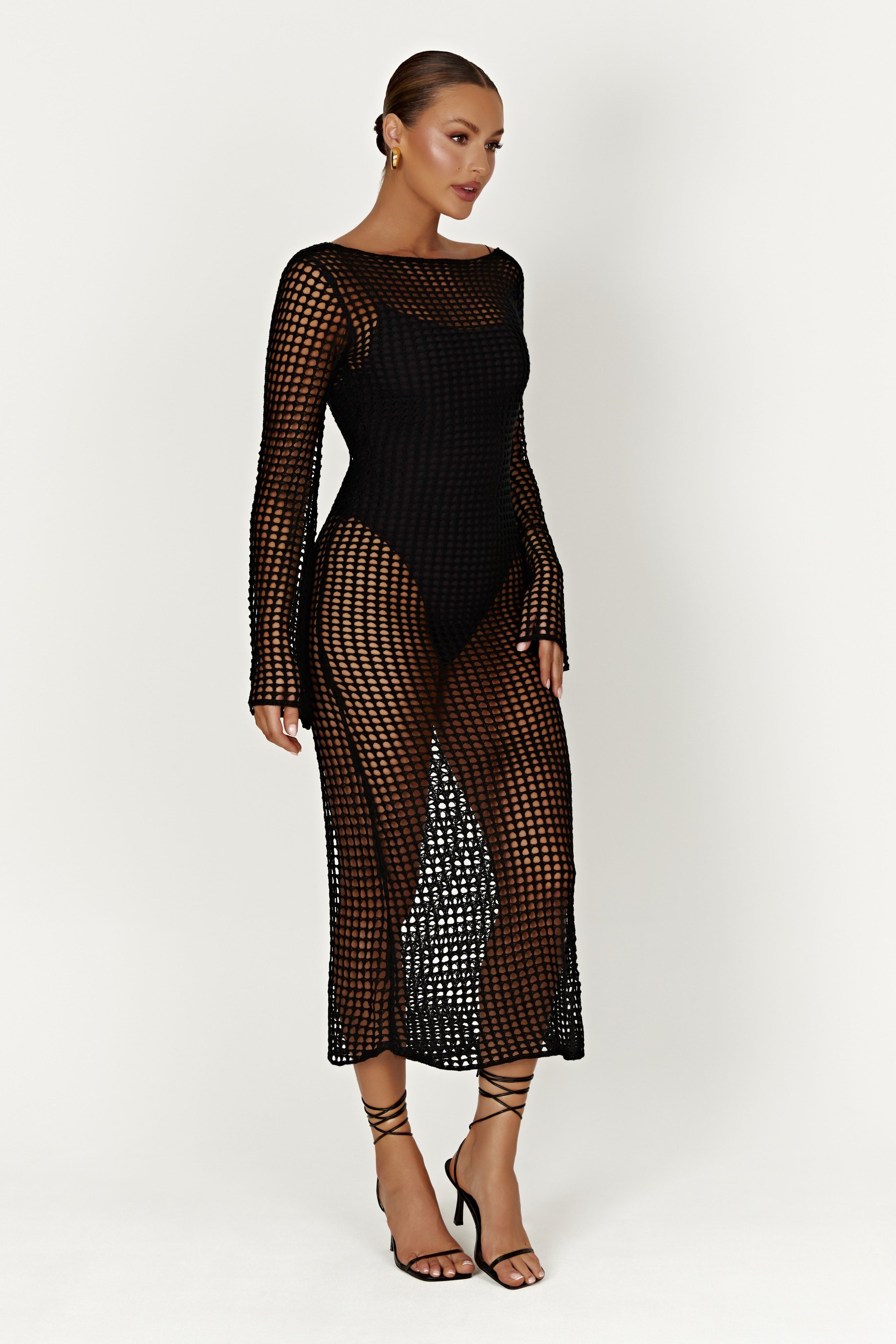 Murphy Long Sleeve Crochet Maxi Dress - Black sold by Meshki product image thumbnail 8