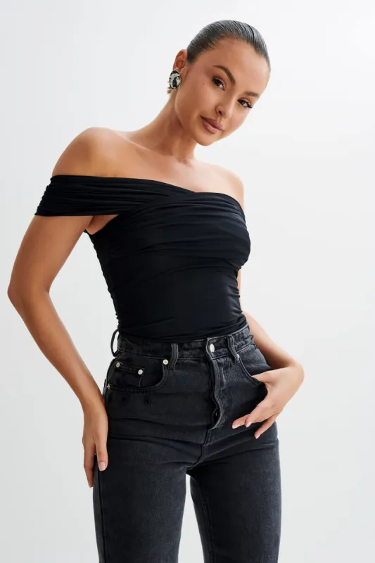 Lourdes Slinky Off Shoulder Top - Black sold by Meshki