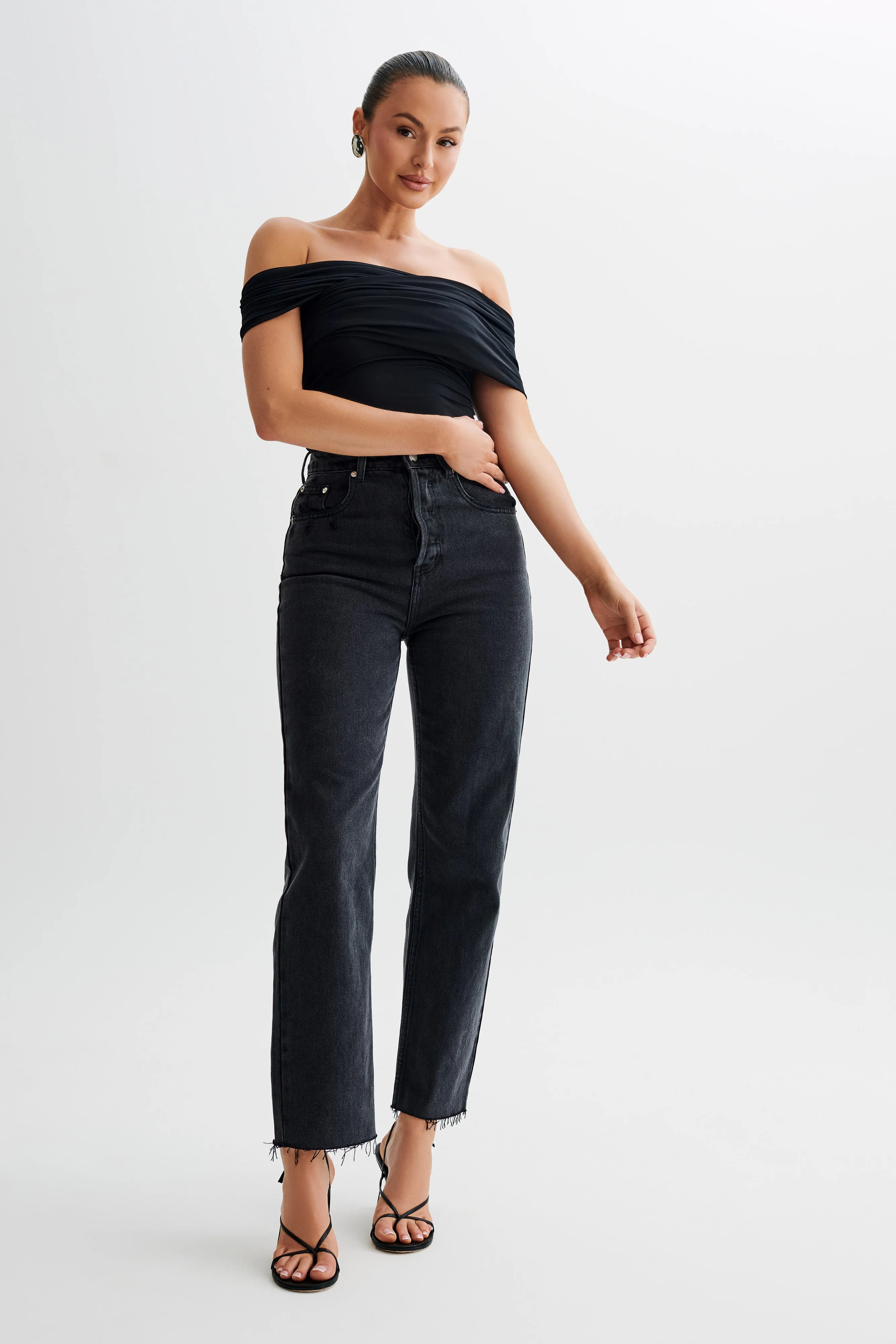 Lourdes Slinky Off Shoulder Top - Black sold by Meshki product image thumbnail 5