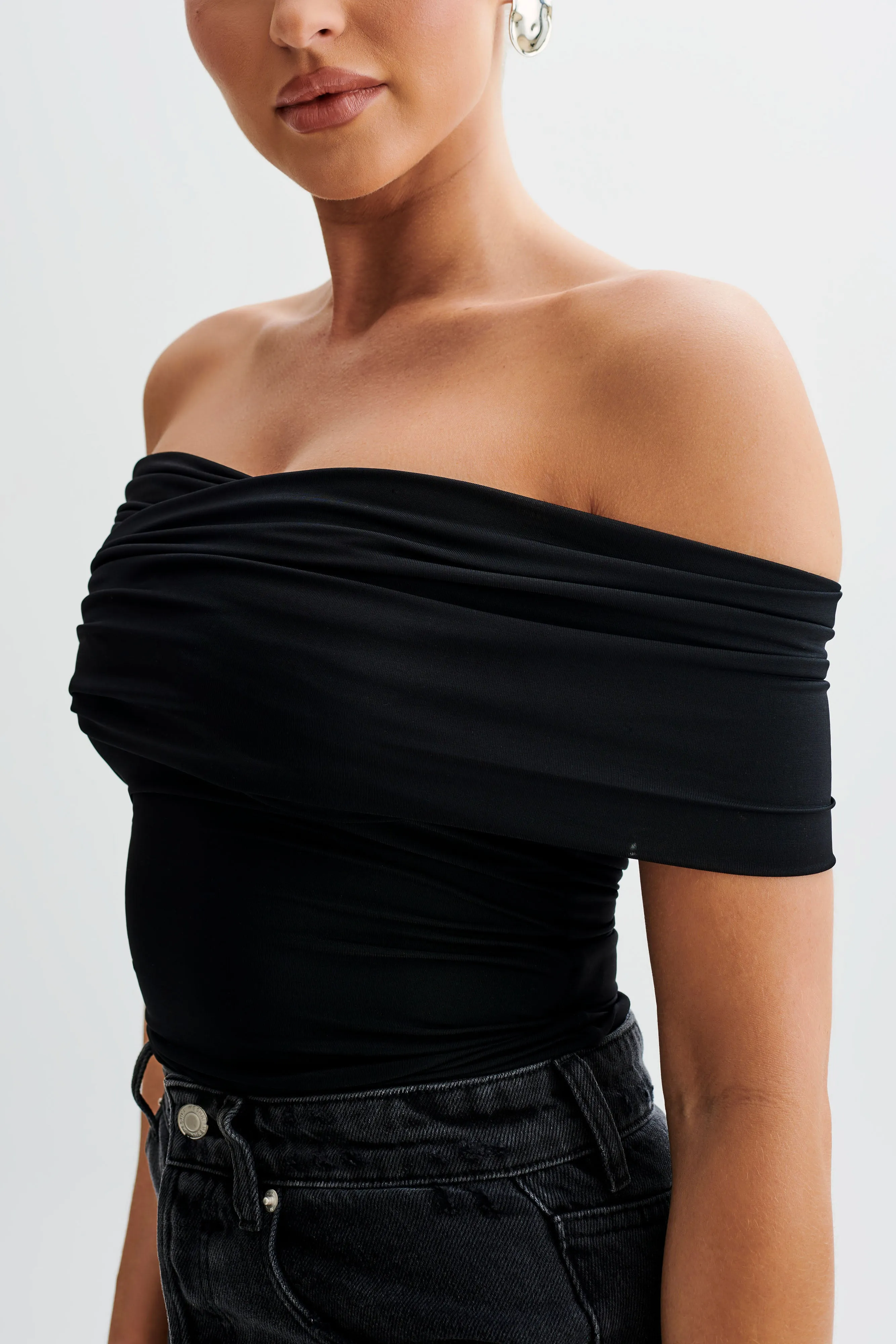 Lourdes Slinky Off Shoulder Top - Black sold by Meshki product image thumbnail 2