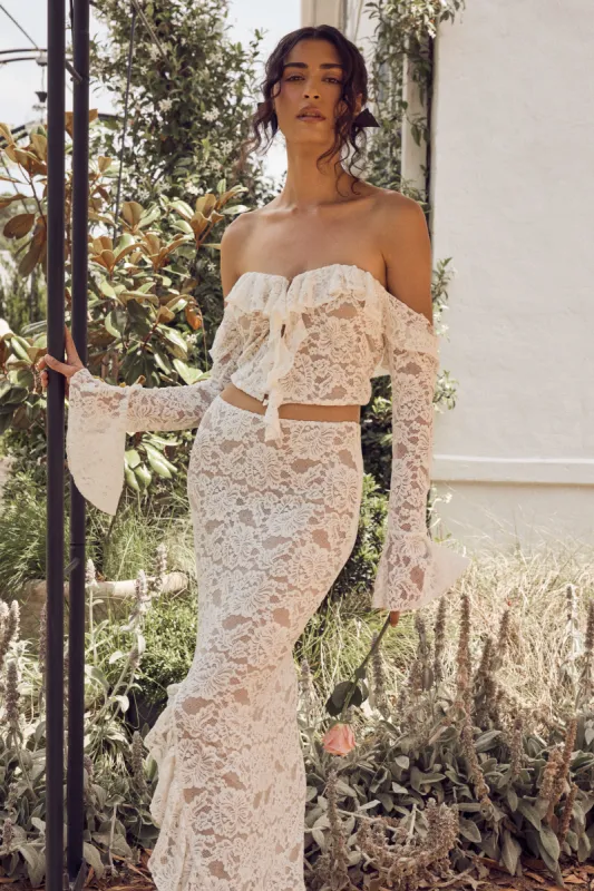 Artemis Lace Plisse Off Shoulder Top - Ivory sold by Meshki