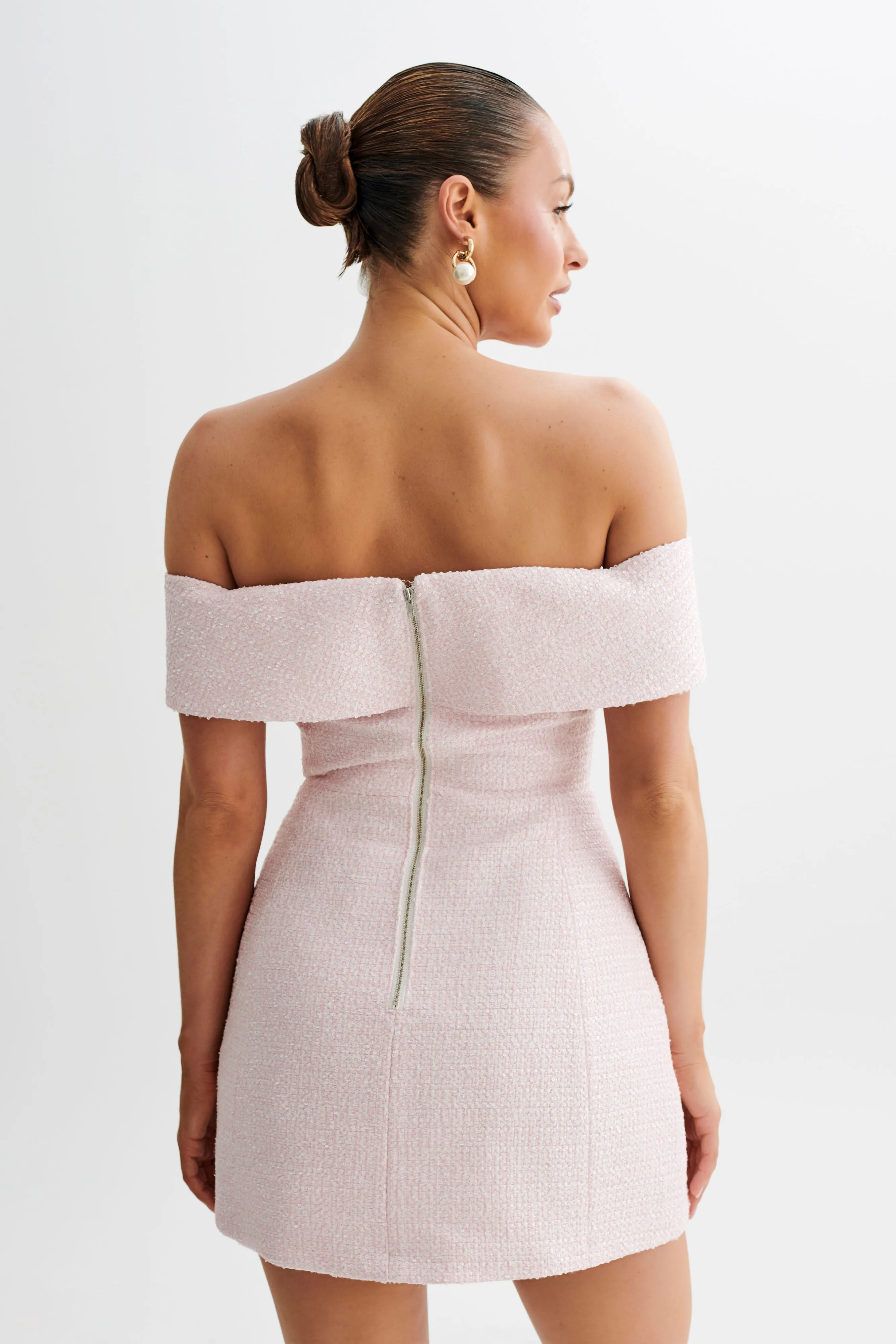 Helena Tweed Off Shoulder Mini Dress - Pink sold by Meshki product image thumbnail 2