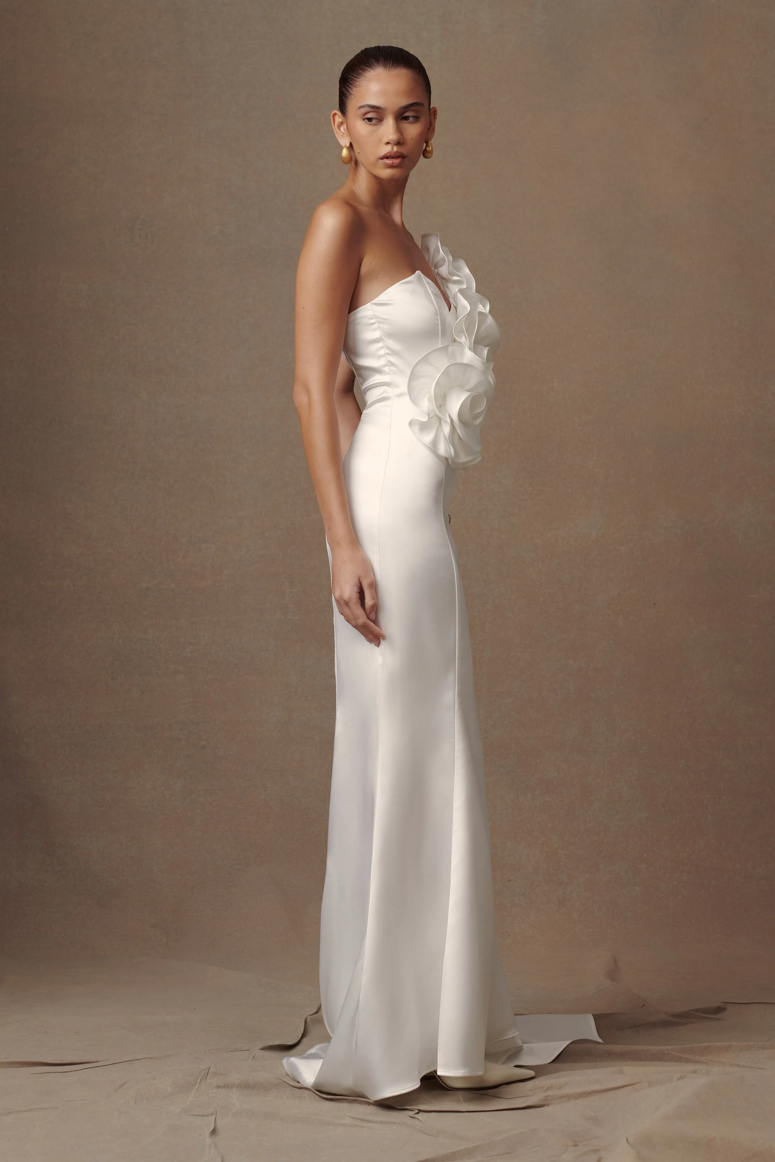 Olivia Strapless Satin Rose Wedding Gown - White sold by Meshki product image thumbnail 5