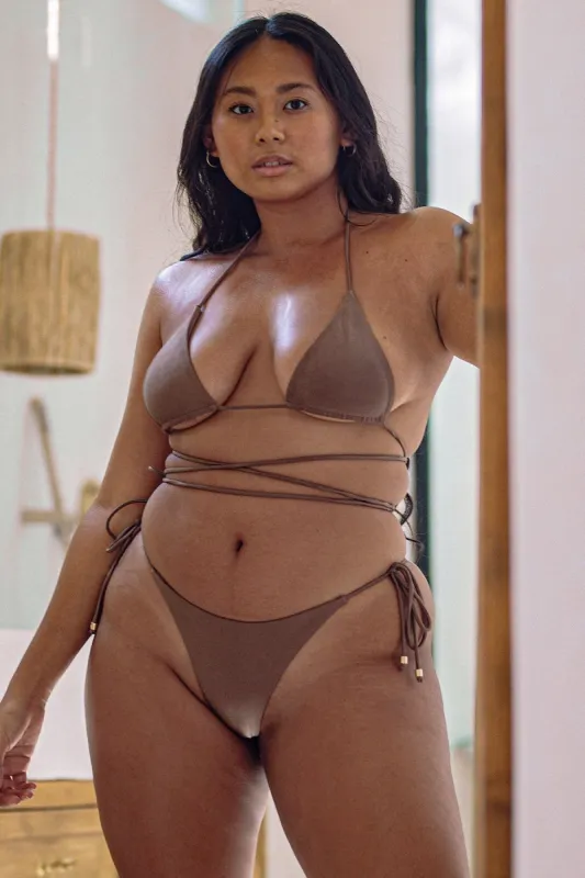 Ariel Triangle Tie Up Bikini Top - Chocolate sold by Meshki
