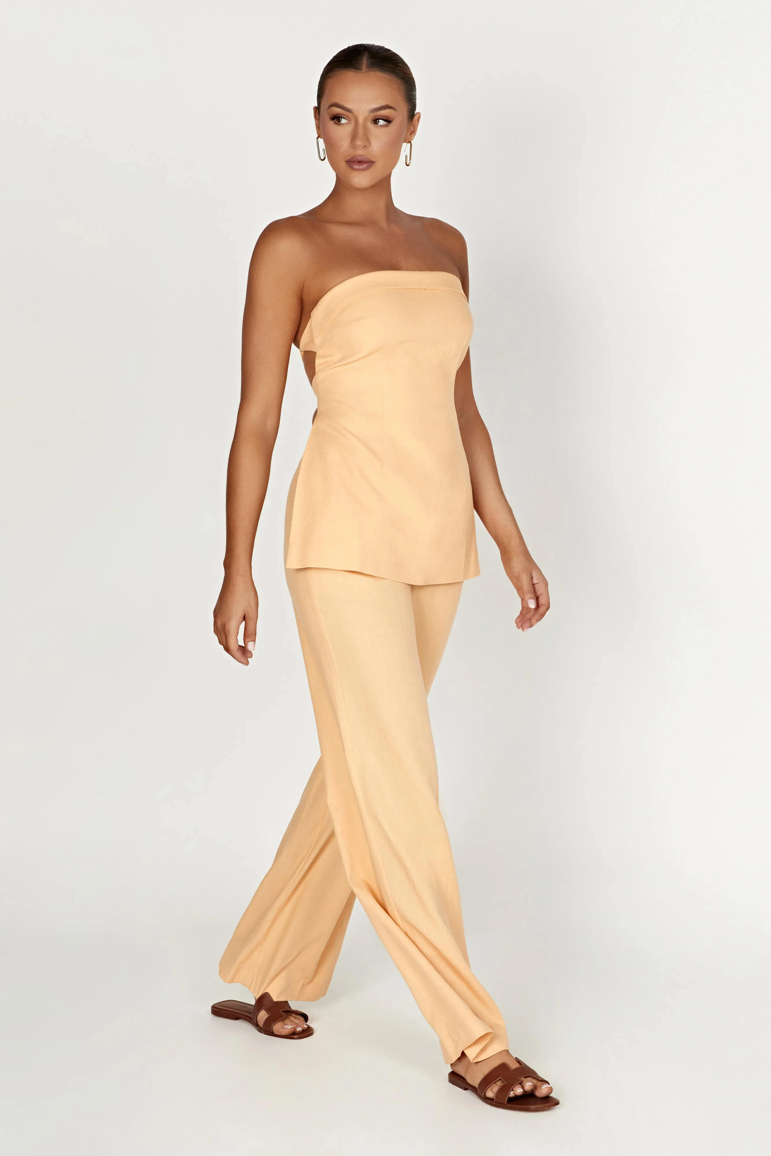 Aieleen Linen Strapless Back Tie Top - Mango sold by Meshki product image thumbnail 4