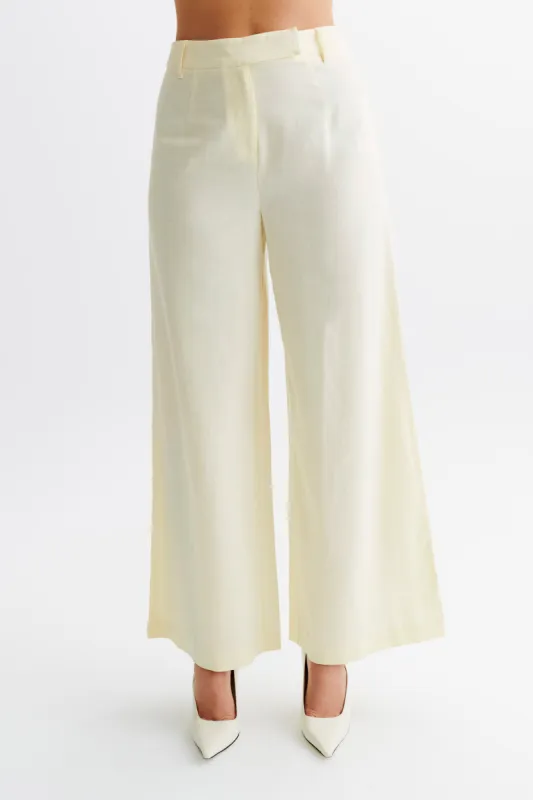 Franca Linen Wide Leg Pant - Lemon Sherbet sold by Meshki