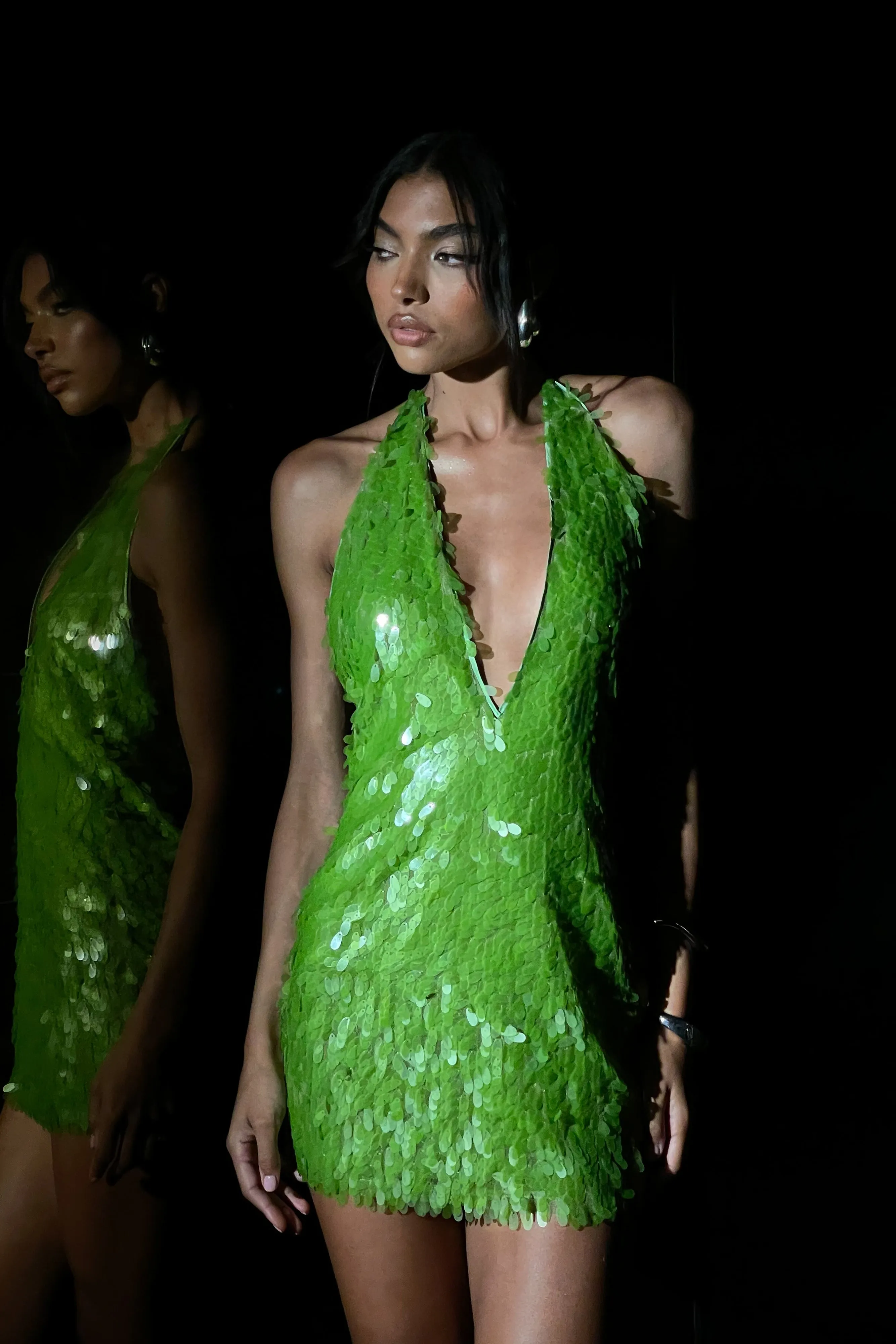 Primrose Sequin Halter Mini Dress - Parakeet Green sold by Meshki product image thumbnail 3