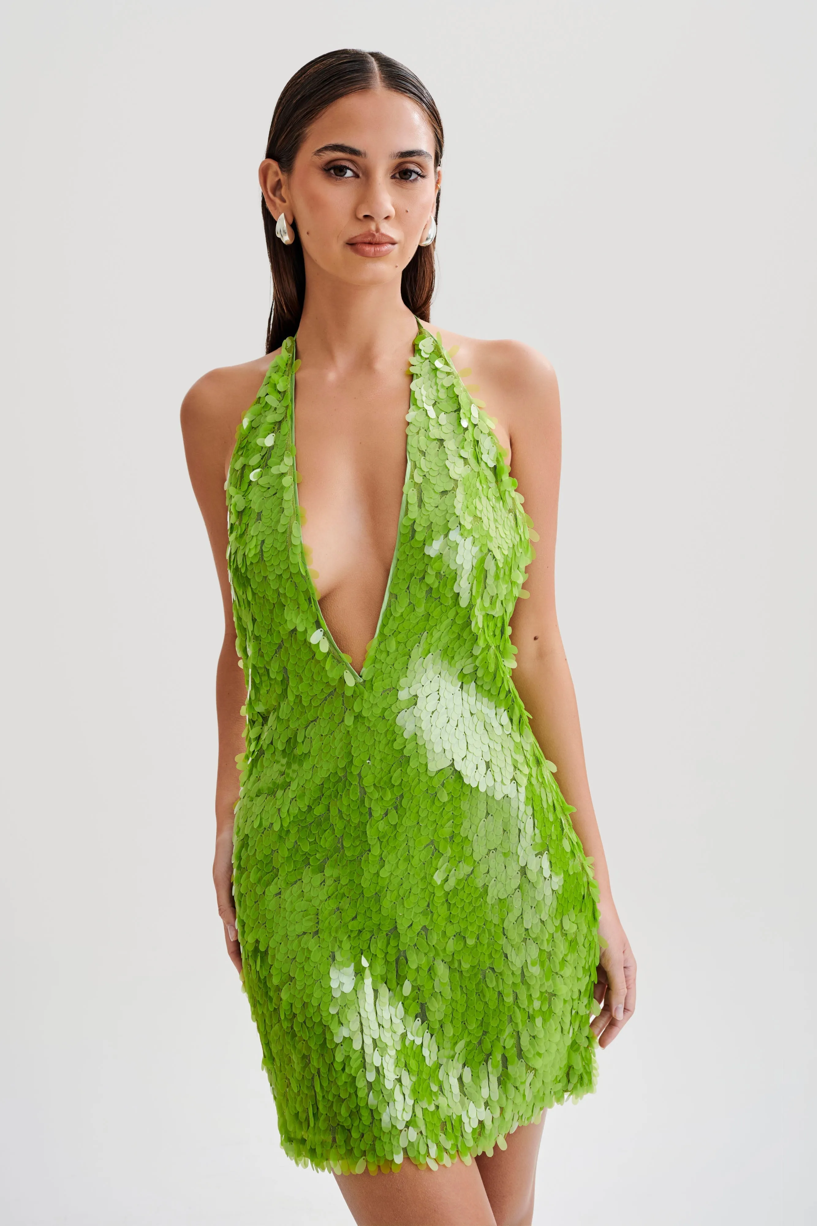 Primrose Sequin Halter Mini Dress - Parakeet Green sold by Meshki product image thumbnail 4
