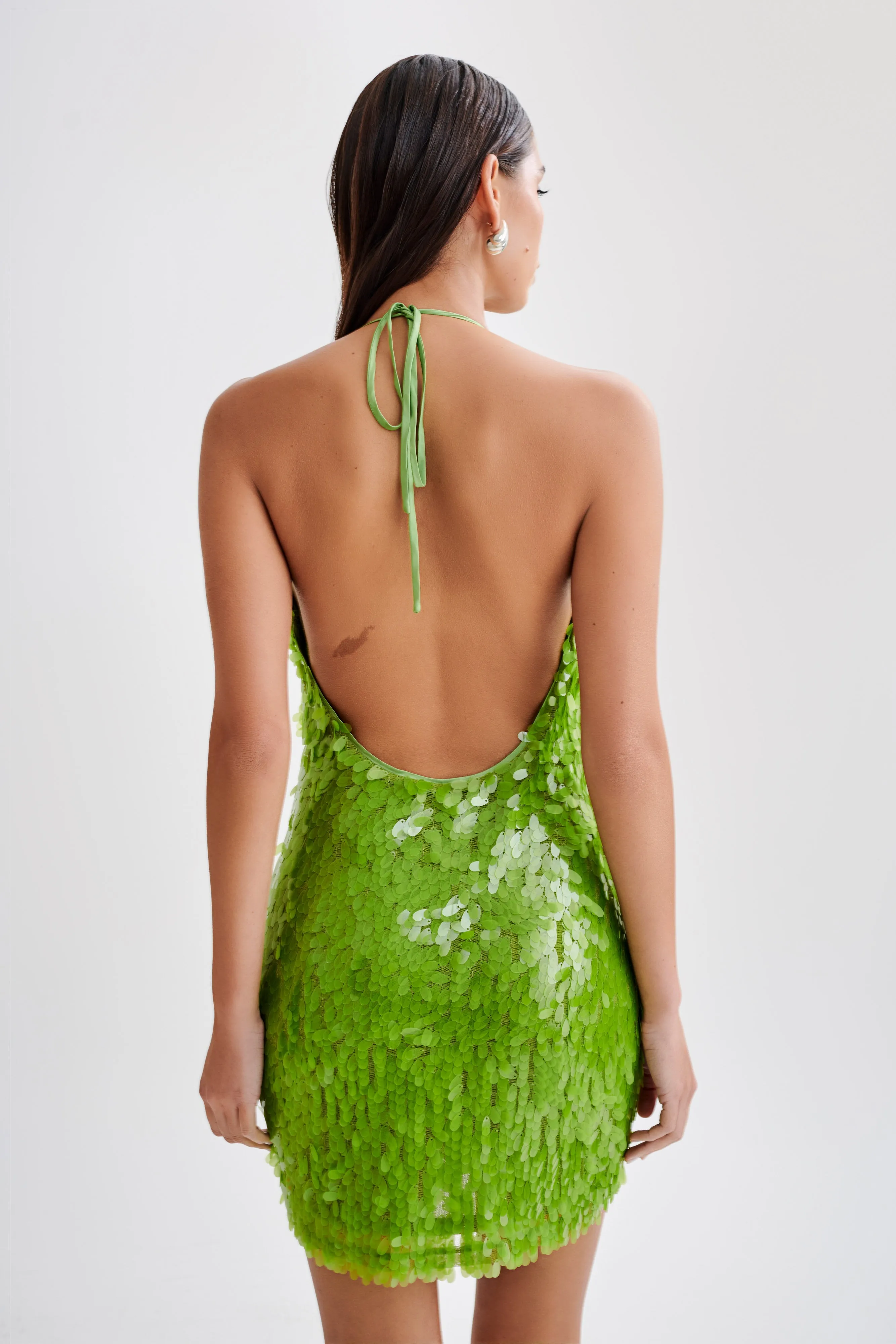 Primrose Sequin Halter Mini Dress - Parakeet Green sold by Meshki product image thumbnail 5