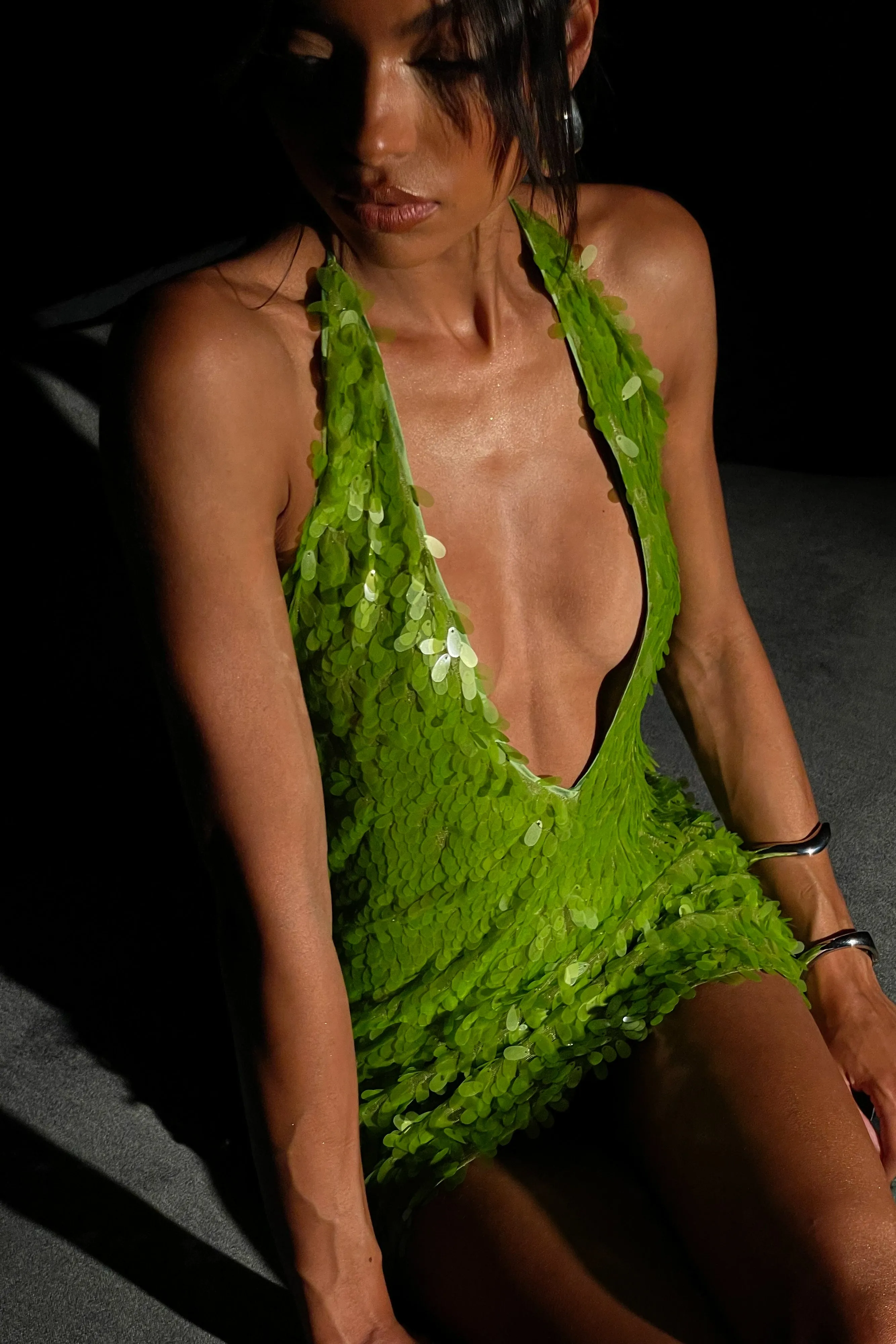 Primrose Sequin Halter Mini Dress - Parakeet Green sold by Meshki product image thumbnail 2