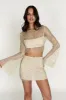Hilton Diamante Mesh Mini Skirt - Cream sold by Meshki