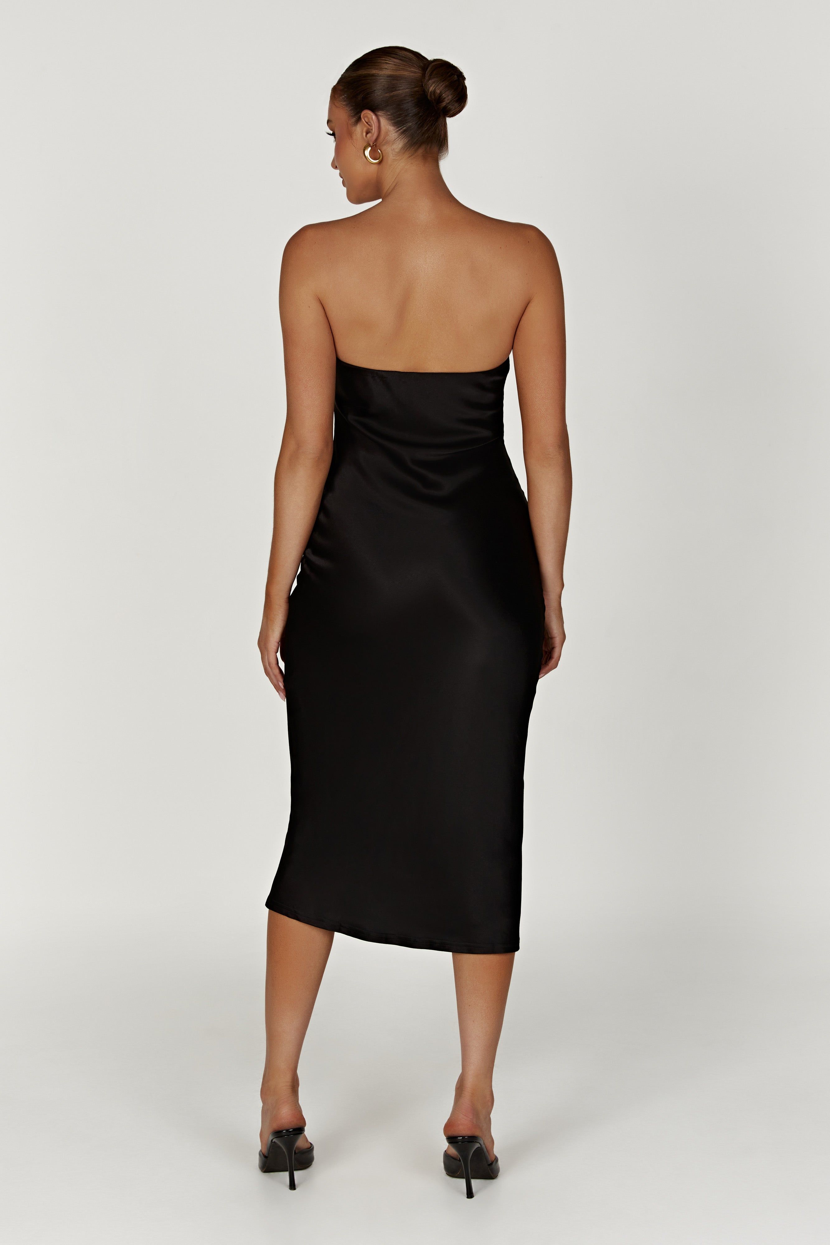 Tyler Strapless Satin Midi Dress - Black sold by Meshki product image thumbnail 2