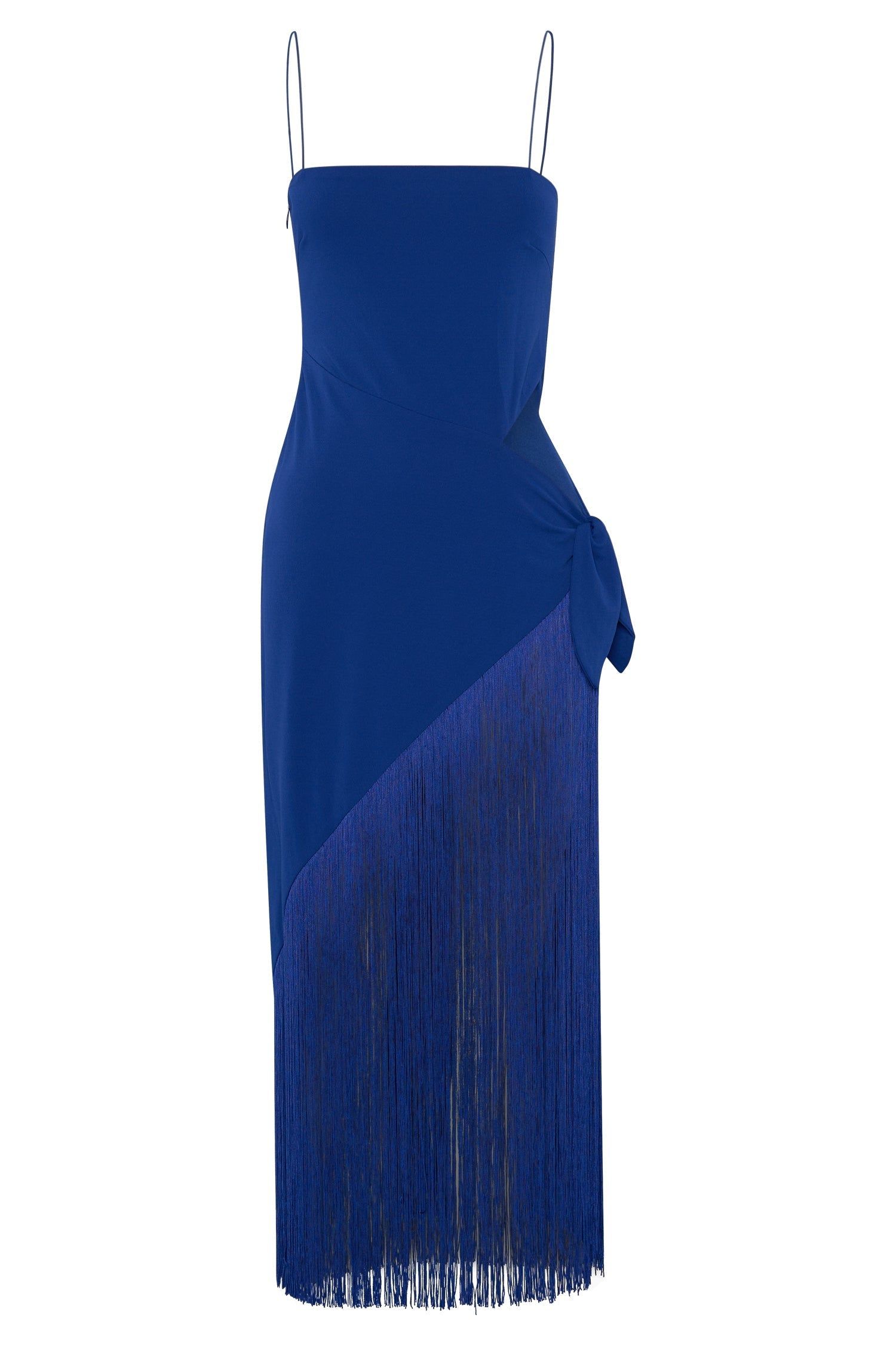Yasmin Wrap Over Midi Dress With Fringing - Persian Blue sold by Meshki product image thumbnail 7