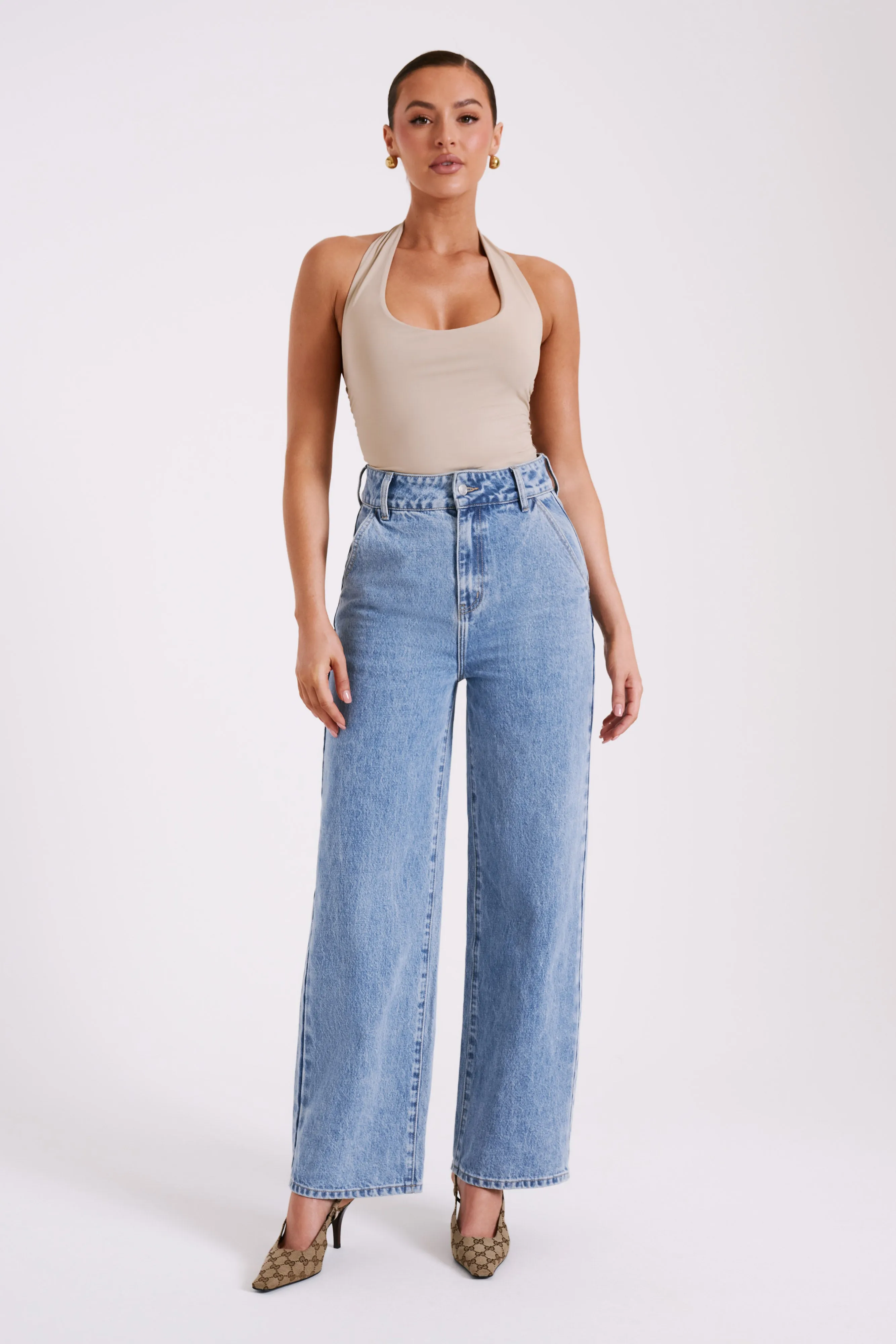 Marie Recycled Nylon Halter Top - Taupe sold by Meshki product image thumbnail 5