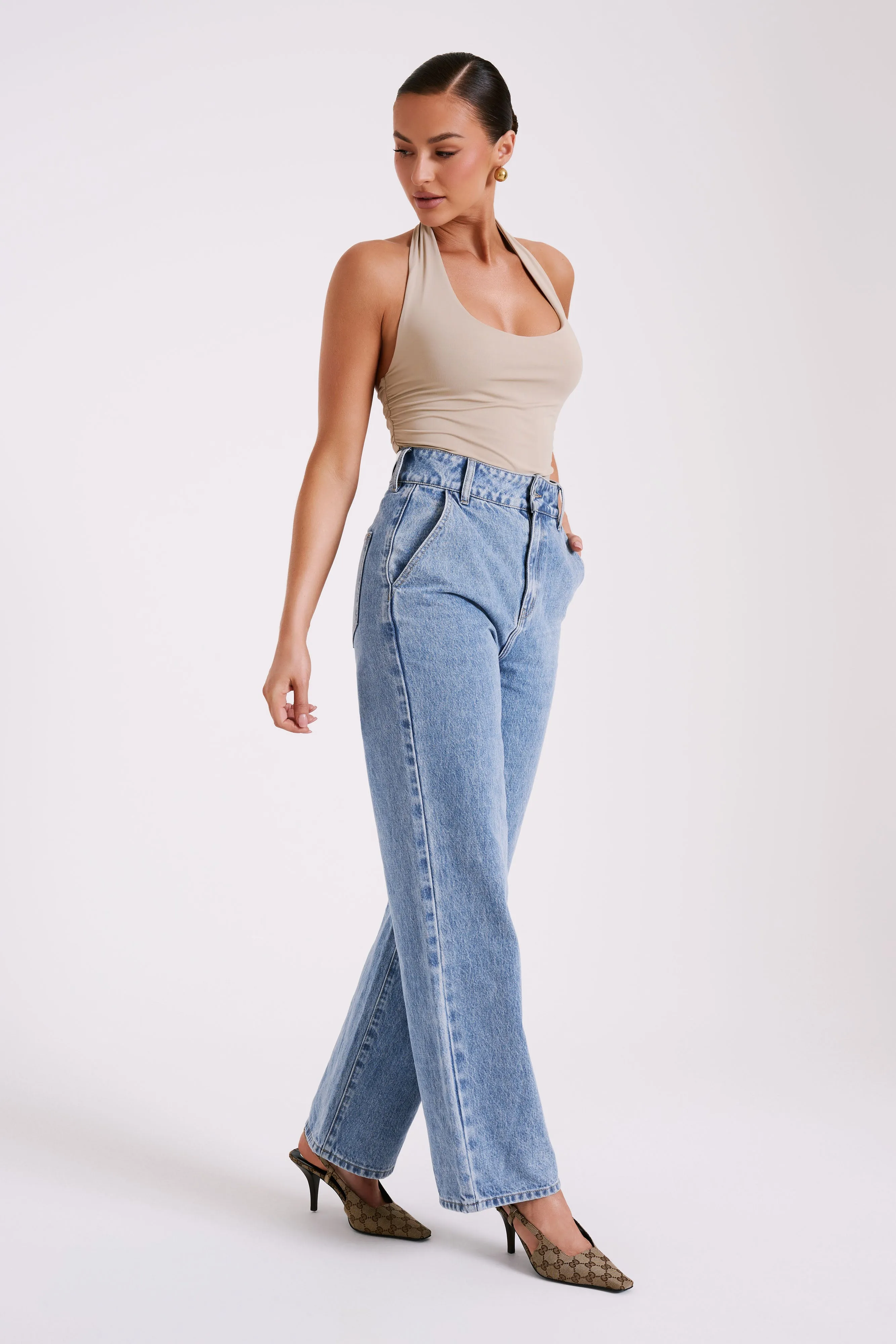 Marie Recycled Nylon Halter Top - Taupe sold by Meshki product image thumbnail 4