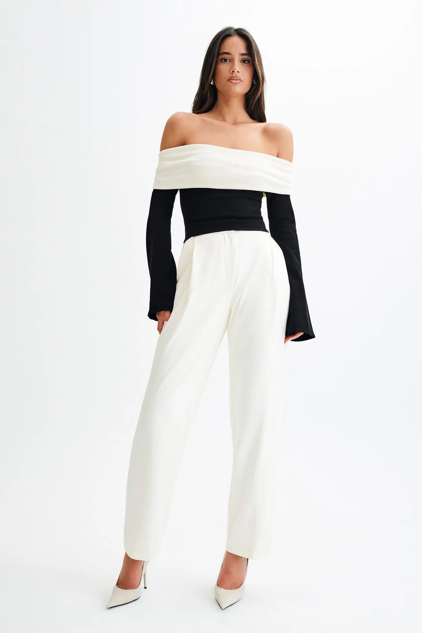 Yoko Contrast Overlay Knit Top - Black/White sold by Meshki product image thumbnail 5