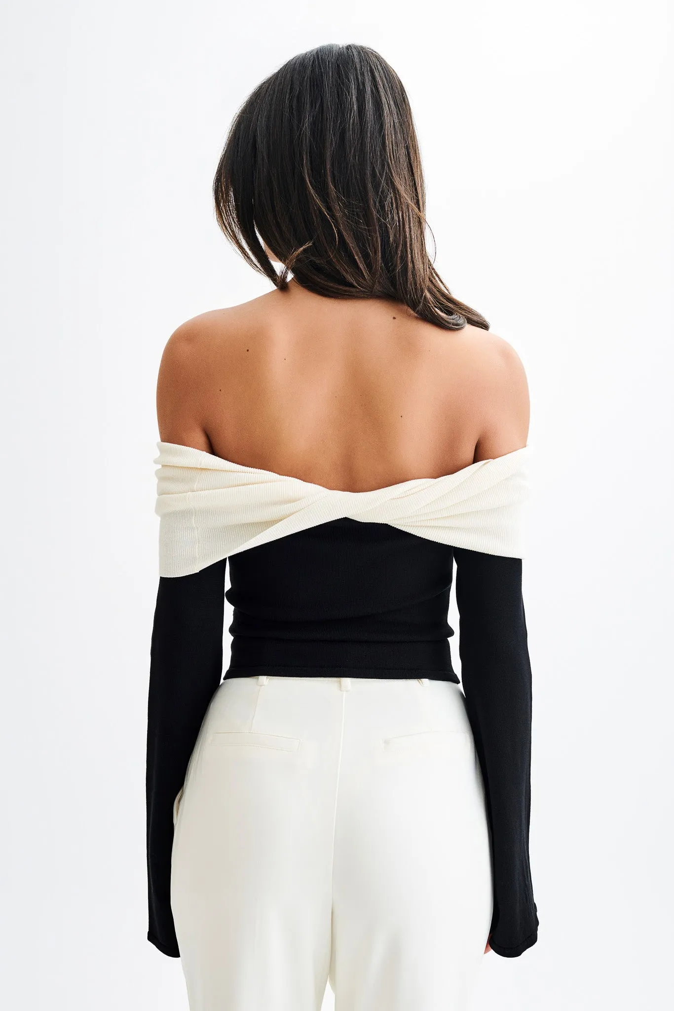 Yoko Contrast Overlay Knit Top - Black/White sold by Meshki product image thumbnail 2