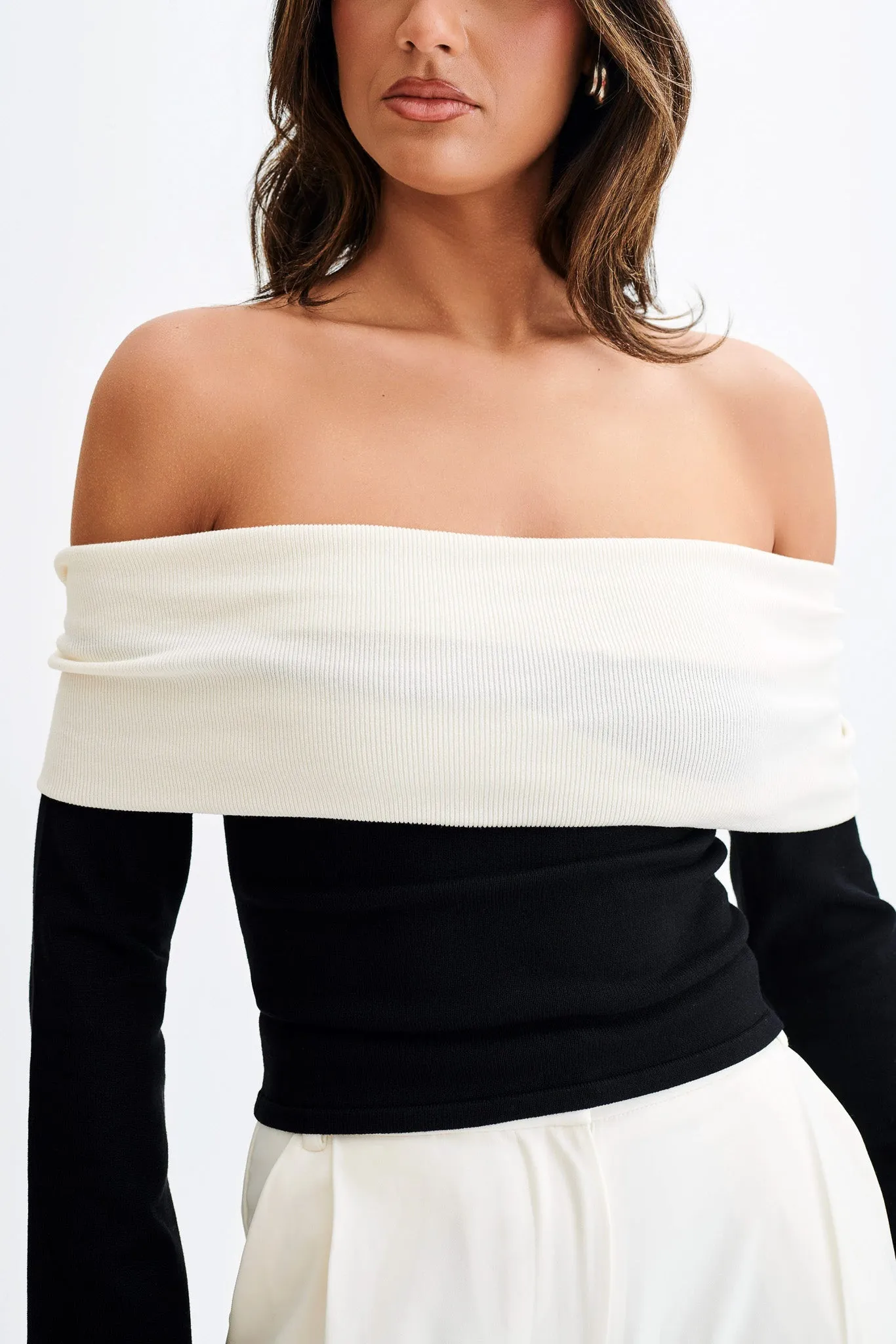 Yoko Contrast Overlay Knit Top - Black/White sold by Meshki product image thumbnail 3