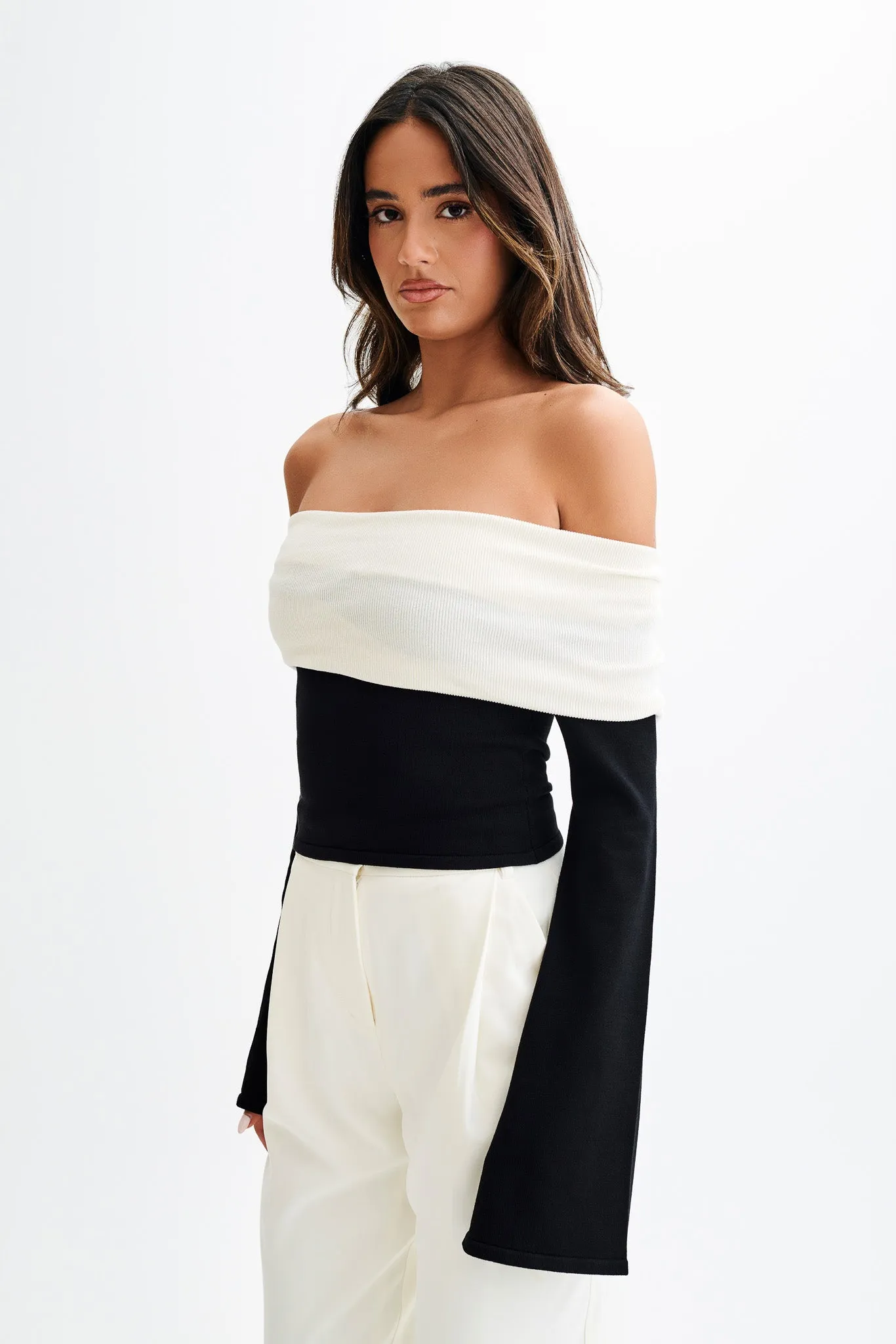 Yoko Contrast Overlay Knit Top - Black/White sold by Meshki product image thumbnail 4